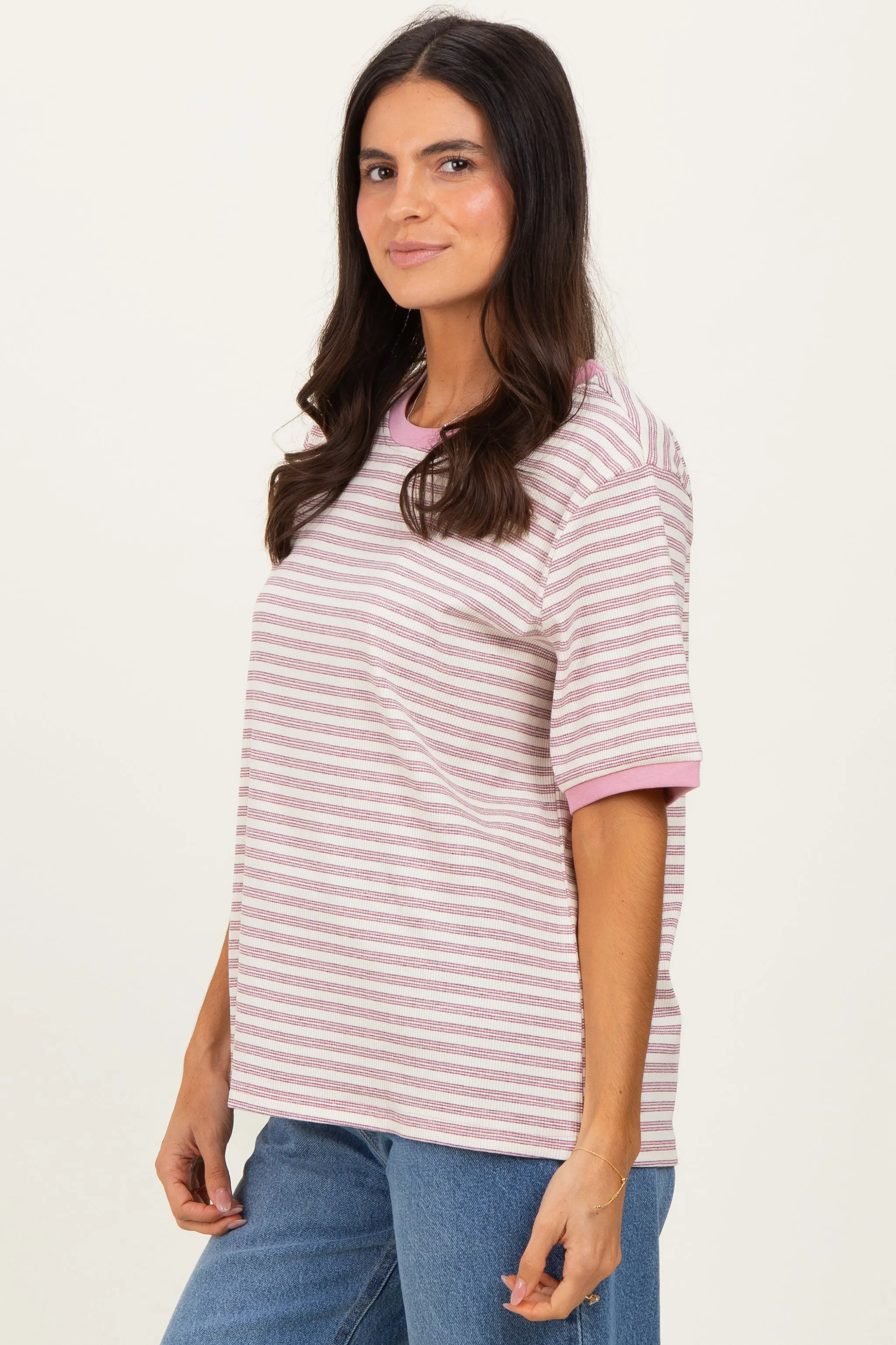 Light Pink Striped Short Sleeve T-Shirt sold by Pinkblush product image thumbnail 3