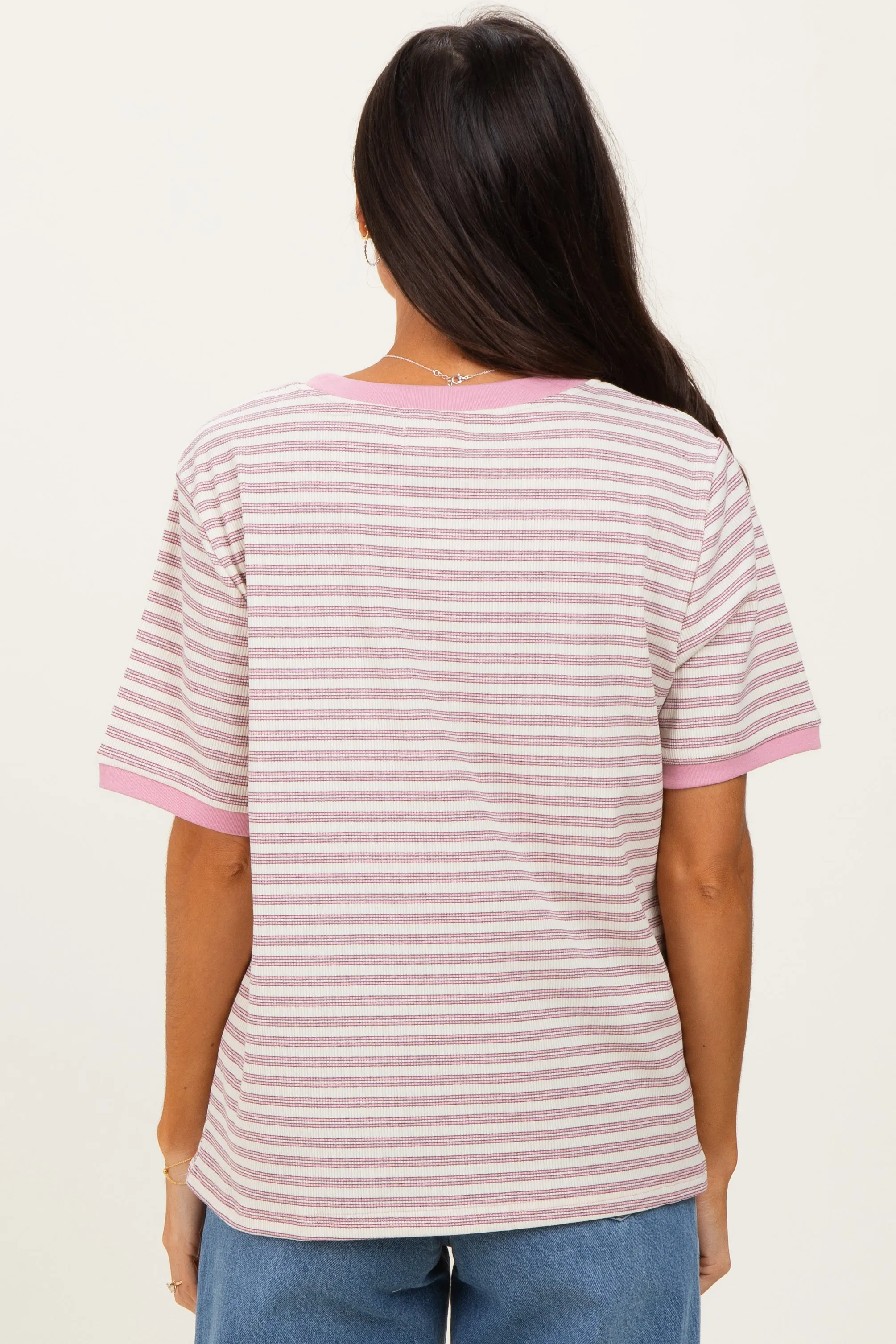 Light Pink Striped Short Sleeve T-Shirt sold by Pinkblush product image thumbnail 4