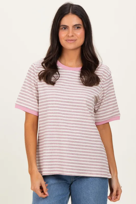 Light Pink Striped Short Sleeve T-Shirt sold by Pinkblush