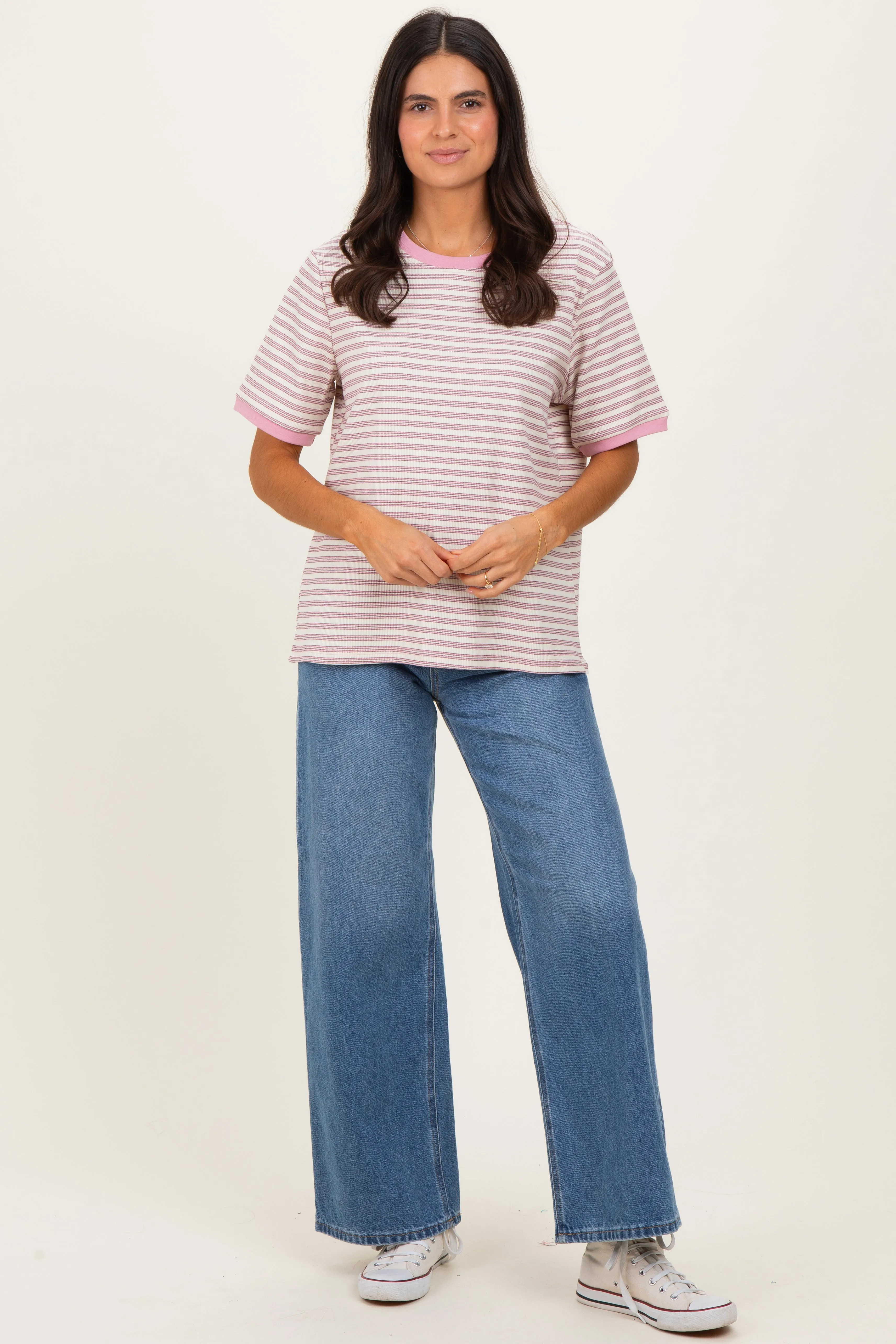 Light Pink Striped Short Sleeve T-Shirt sold by Pinkblush product image thumbnail 2