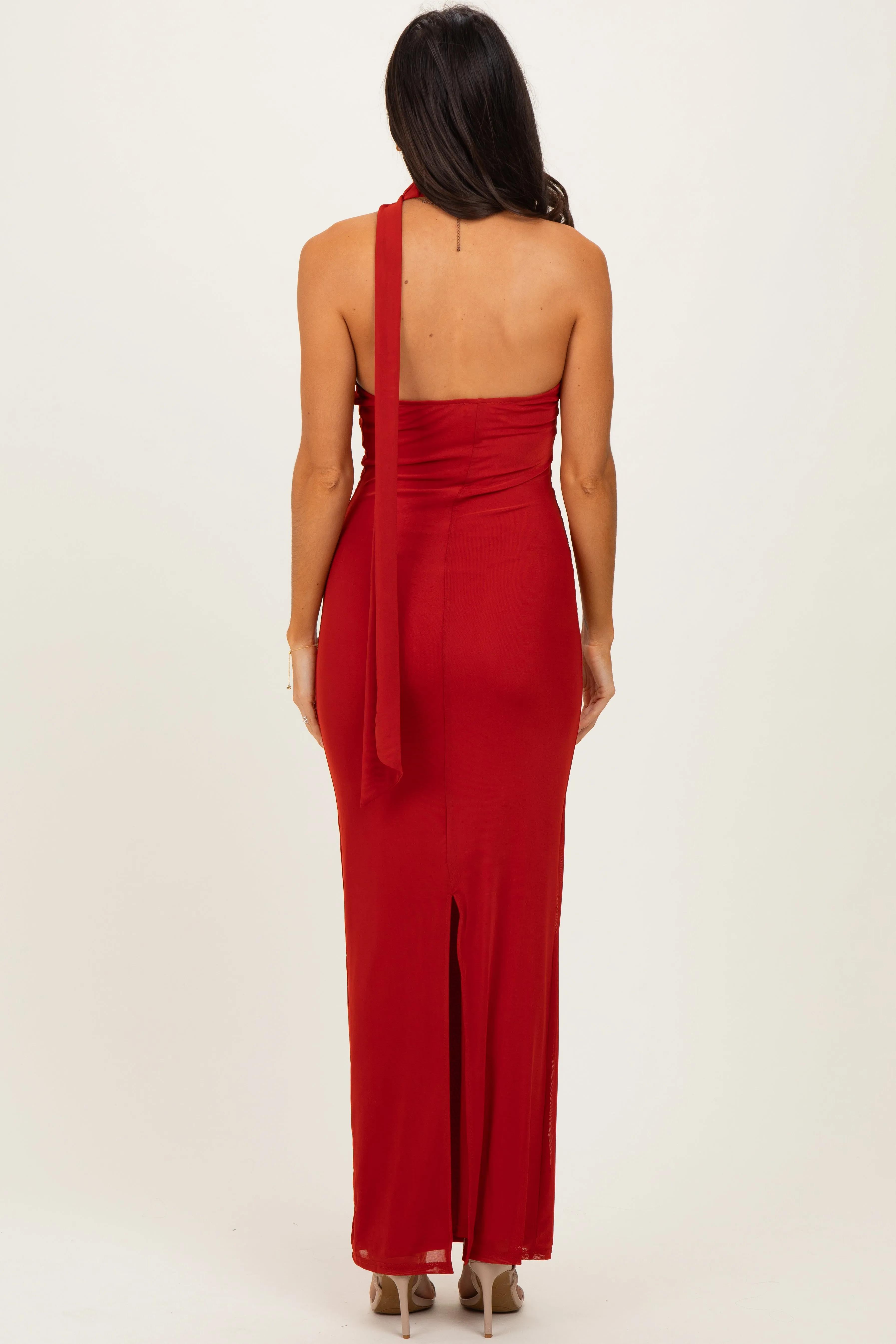 Brick Mesh Overlay Halter Maxi Dress sold by Pinkblush product image thumbnail 4