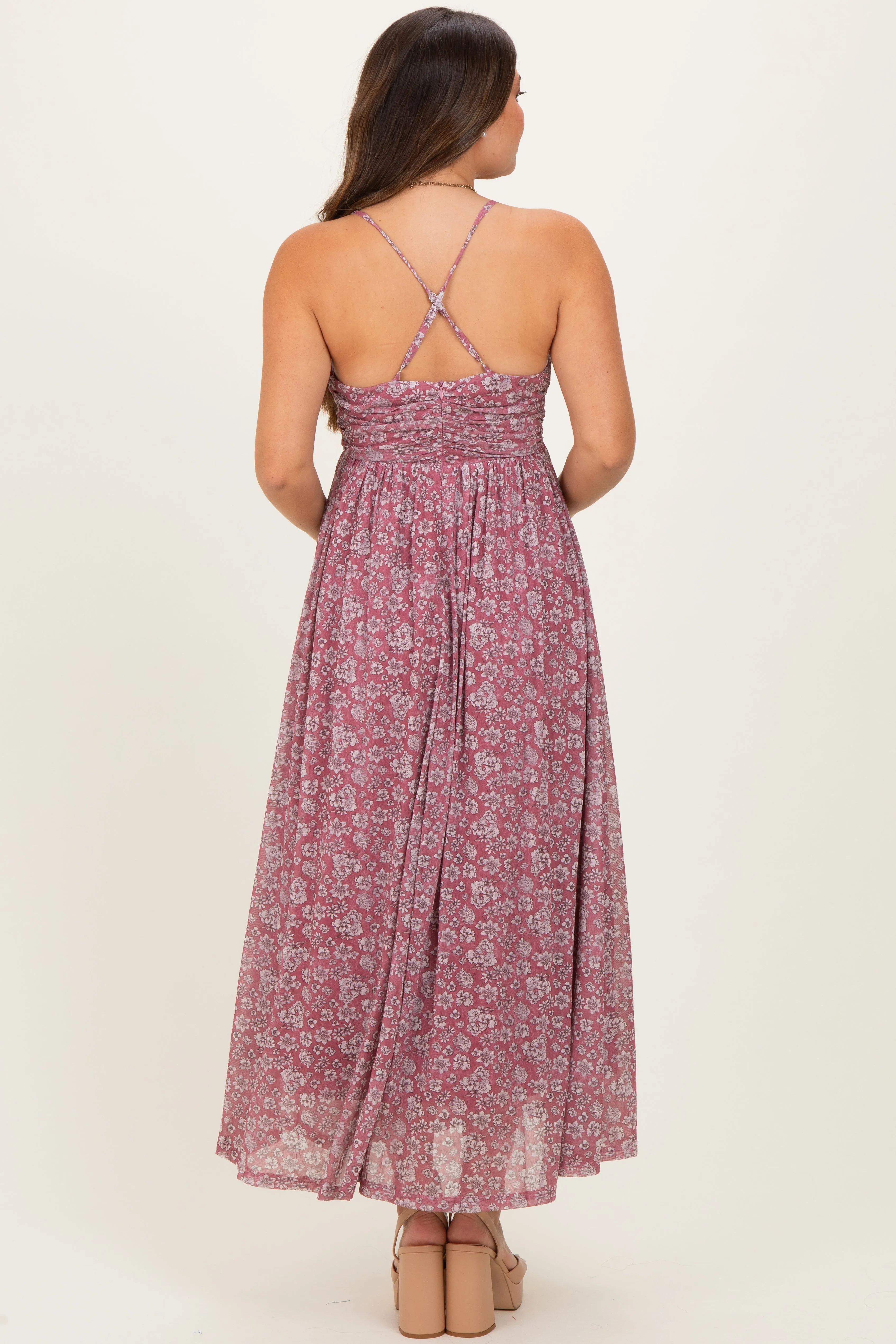 Mauve Criss-Cross Back Mesh Maternity Dress sold by Pinkblush product image thumbnail 4