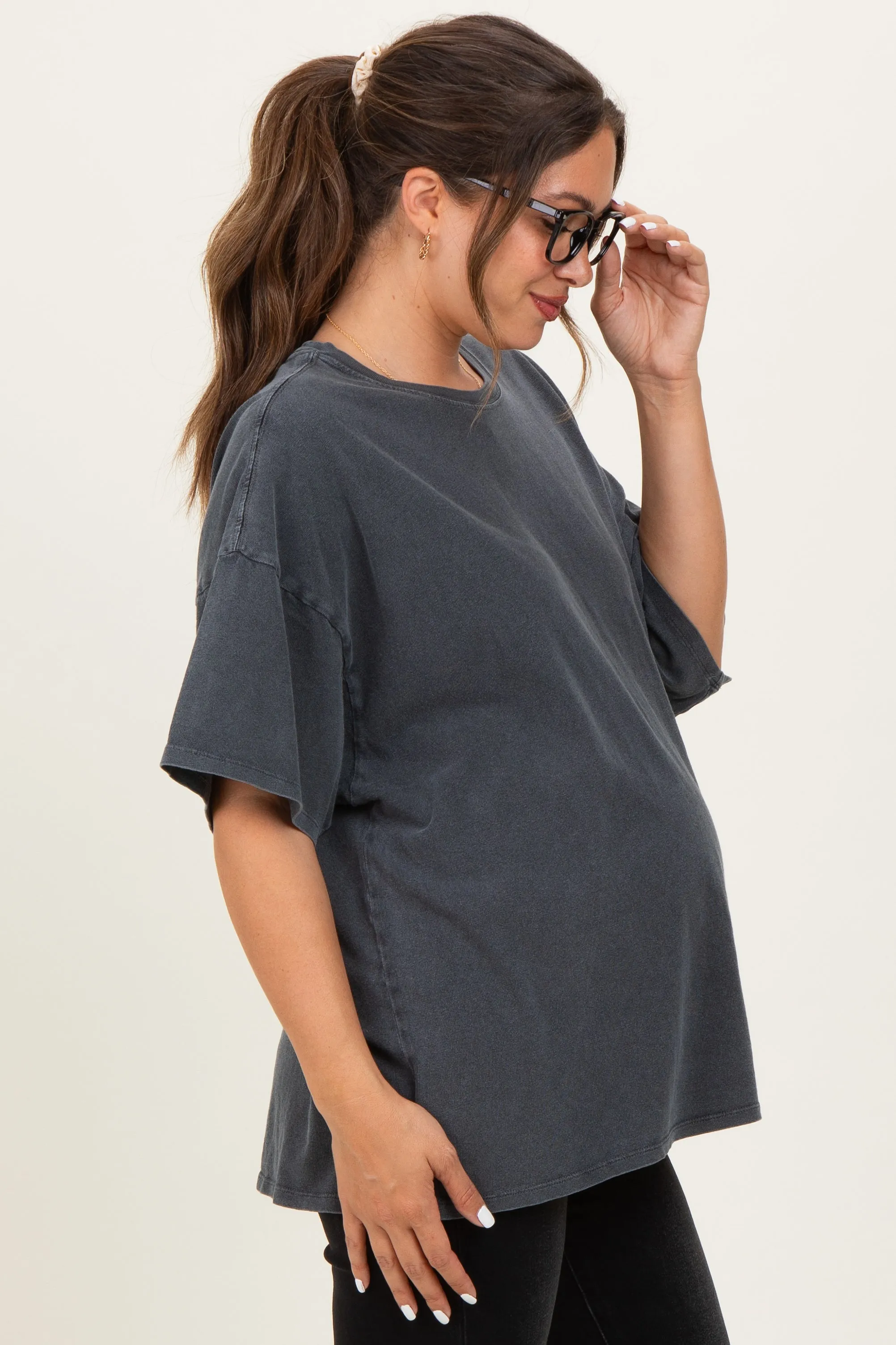 Charcoal Oversized Mineral Wash Maternity T-Shirt sold by Pinkblush product image thumbnail 3