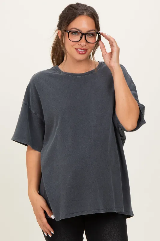 Charcoal Oversized Mineral Wash Maternity T-Shirt sold by Pinkblush
