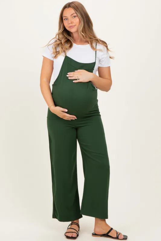Army Green Wide Leg Maternity Jumpsuit sold by Pinkblush