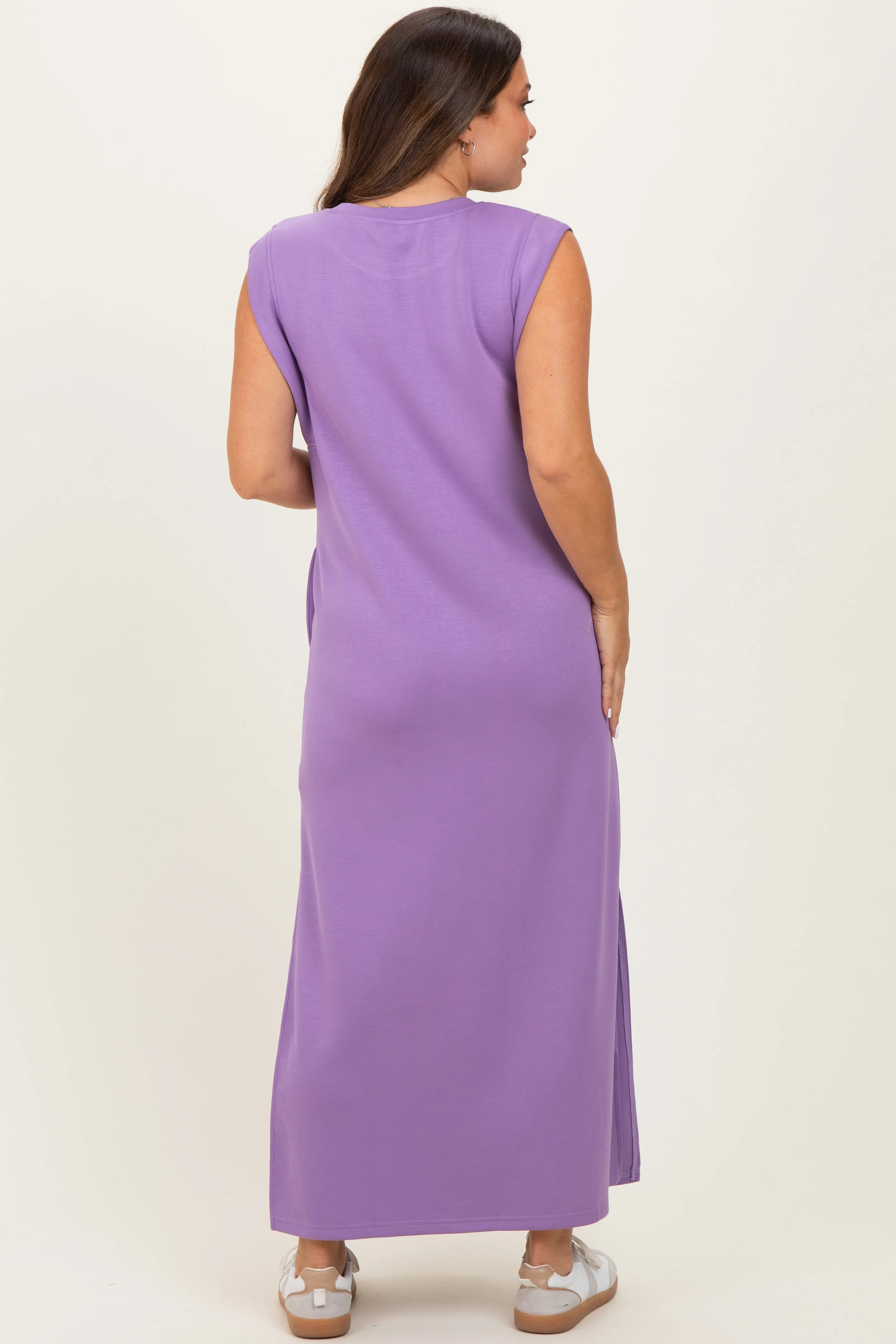 Lavender Sleeveless Side Slit Maternity Midi Dress sold by Pinkblush product image thumbnail 4