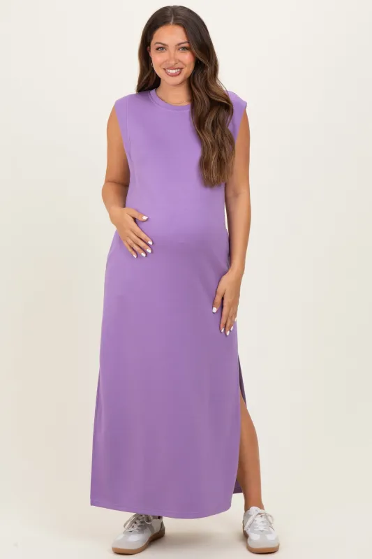 Lavender Sleeveless Side Slit Maternity Midi Dress sold by Pinkblush