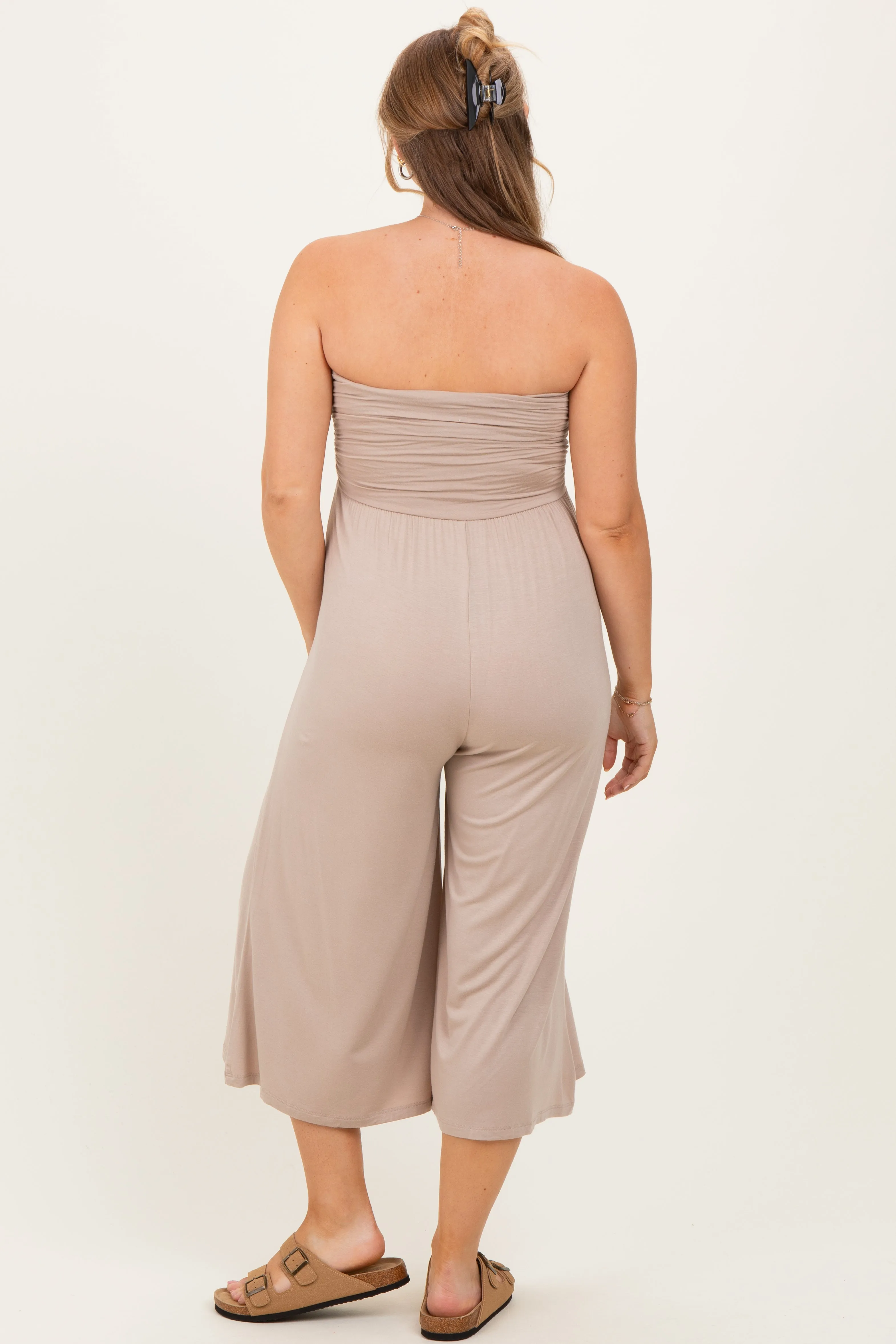 Ash Mocha Double Layered Strapless Tube Top Maternity Jumpsuit sold by Pinkblush product image thumbnail 2