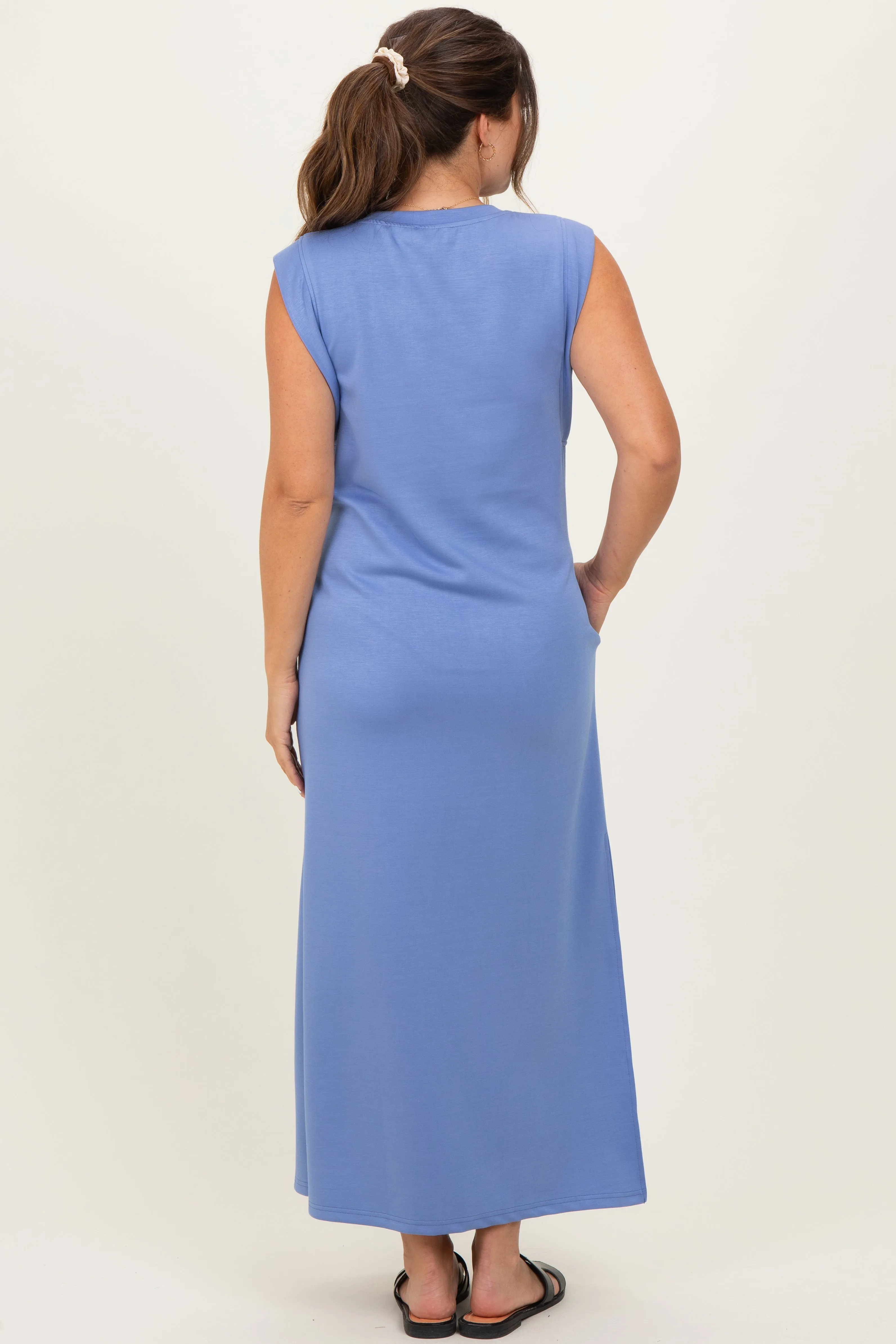 Light Blue Sleeveless Side Slit Maternity Midi Dress sold by Pinkblush product image thumbnail 5