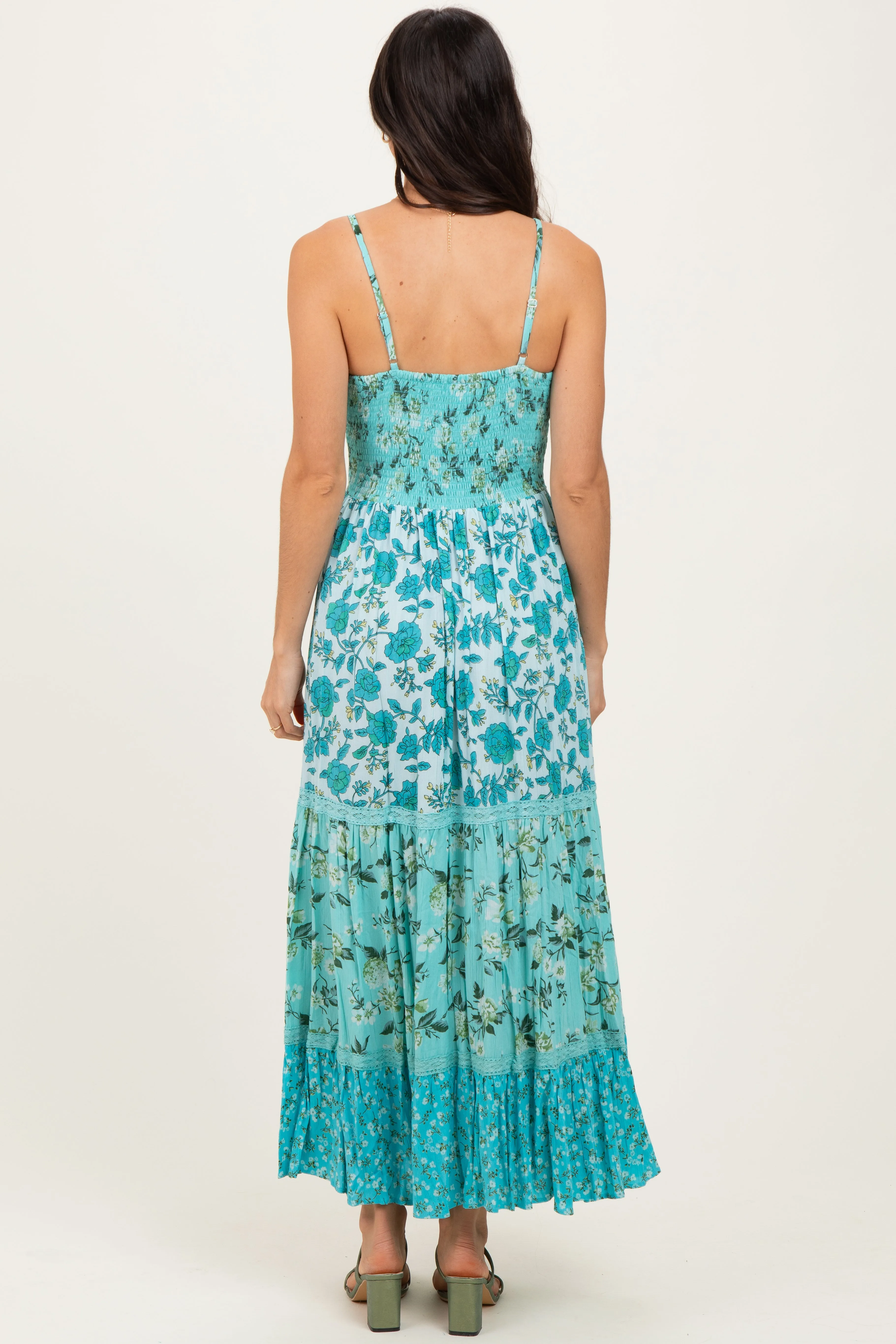 Aqua Multi Floral Print Twist Front Cutout Maxi Dress sold by Pinkblush product image thumbnail 4