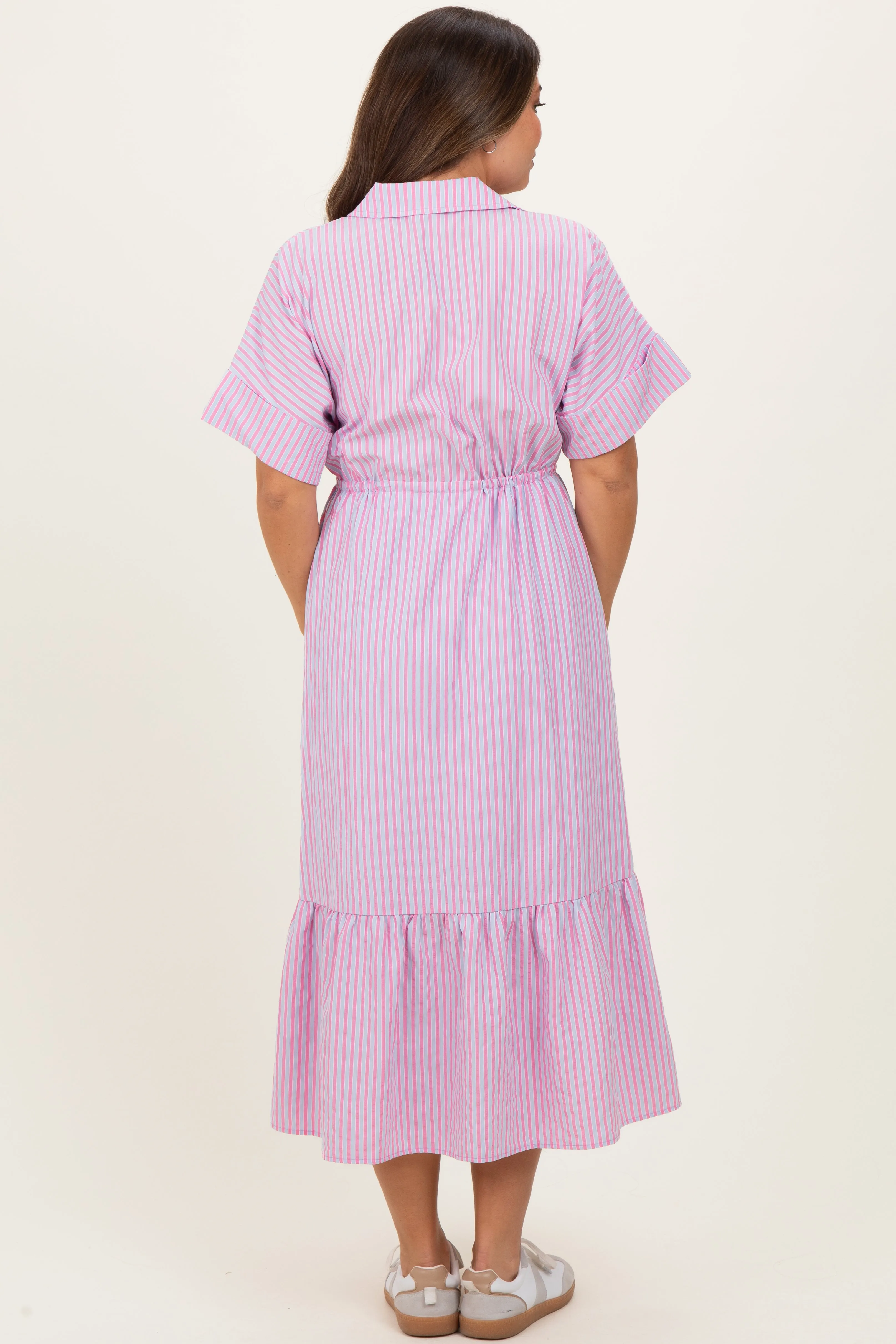 Pink Striped Button Collared Maternity Midi Dress sold by Pinkblush product image thumbnail 4
