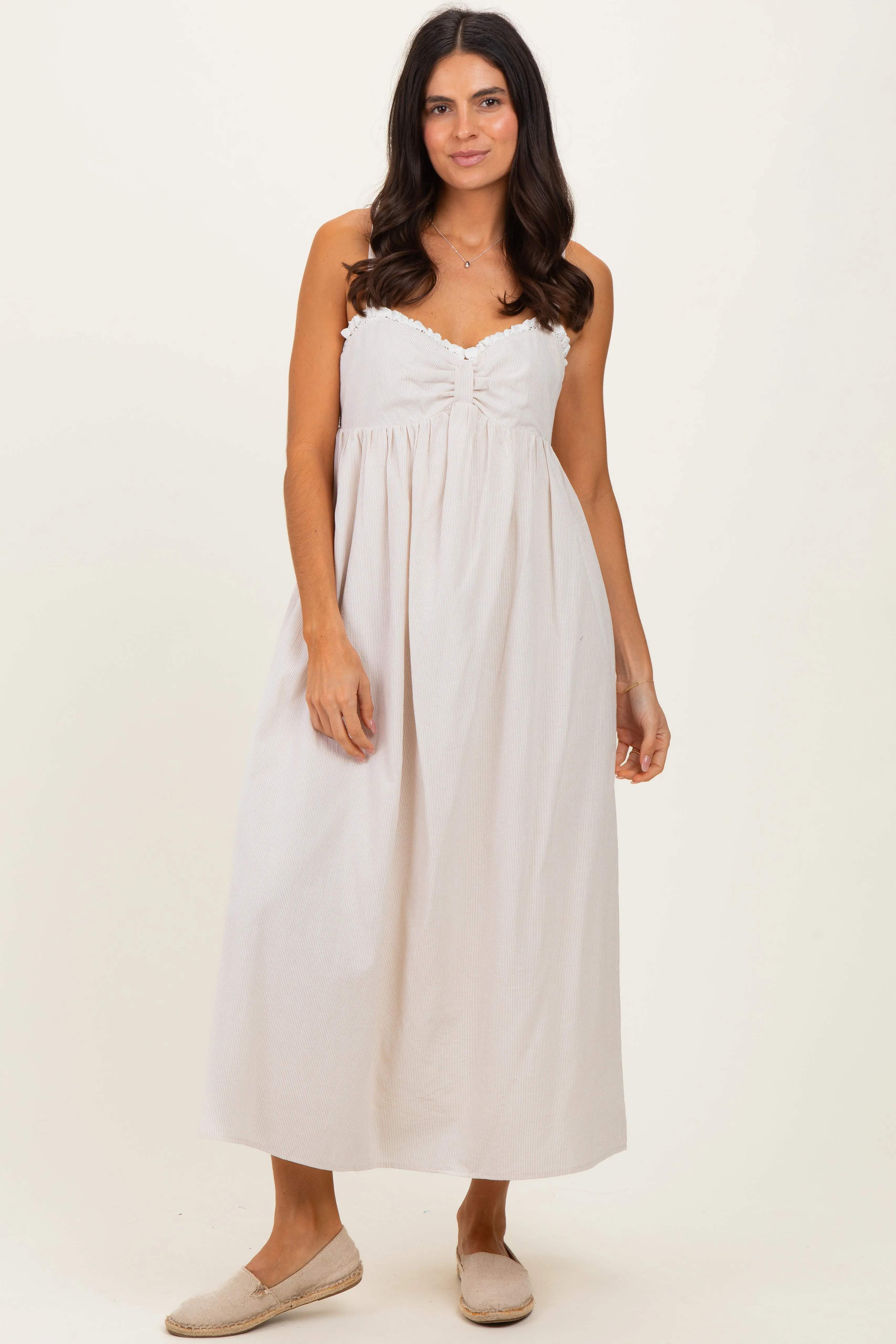 Taupe Ruffle Trim Sweetheart Neckline Midi Dress sold by Pinkblush product image thumbnail 2