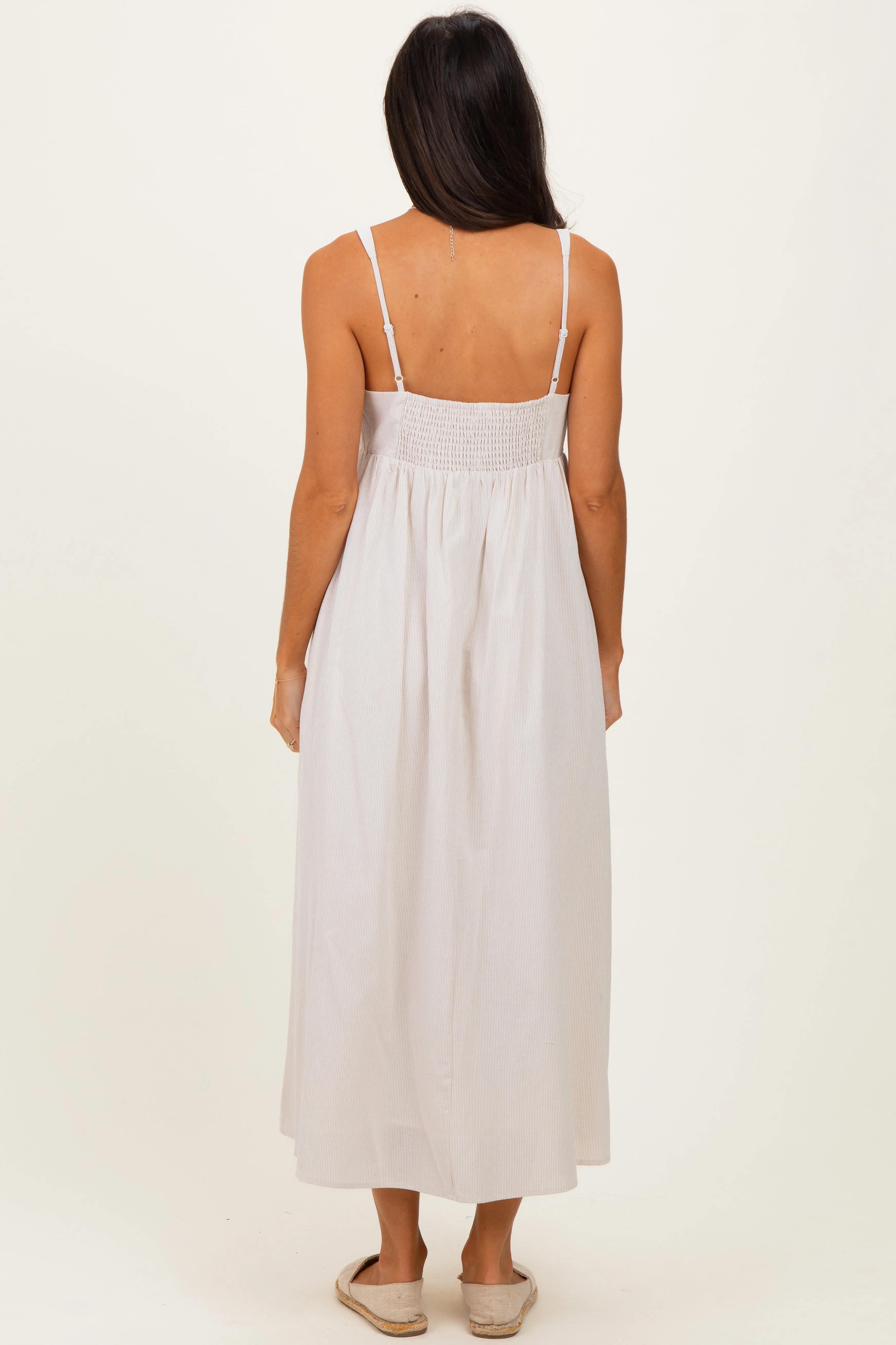 Taupe Ruffle Trim Sweetheart Neckline Midi Dress sold by Pinkblush product image thumbnail 4