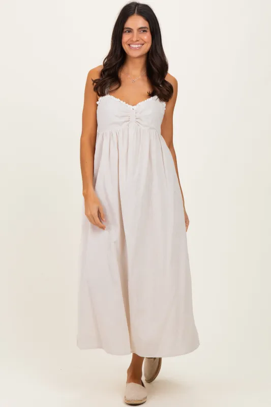 Taupe Ruffle Trim Sweetheart Neckline Midi Dress sold by Pinkblush