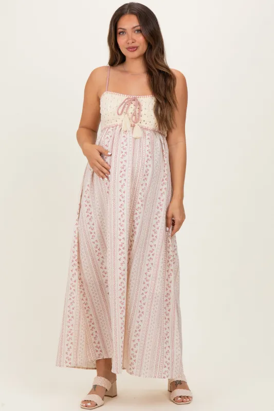 Dusty Pink Bohemian Dream Crochet Cotton Maternity Maxi Dress sold by Pinkblush