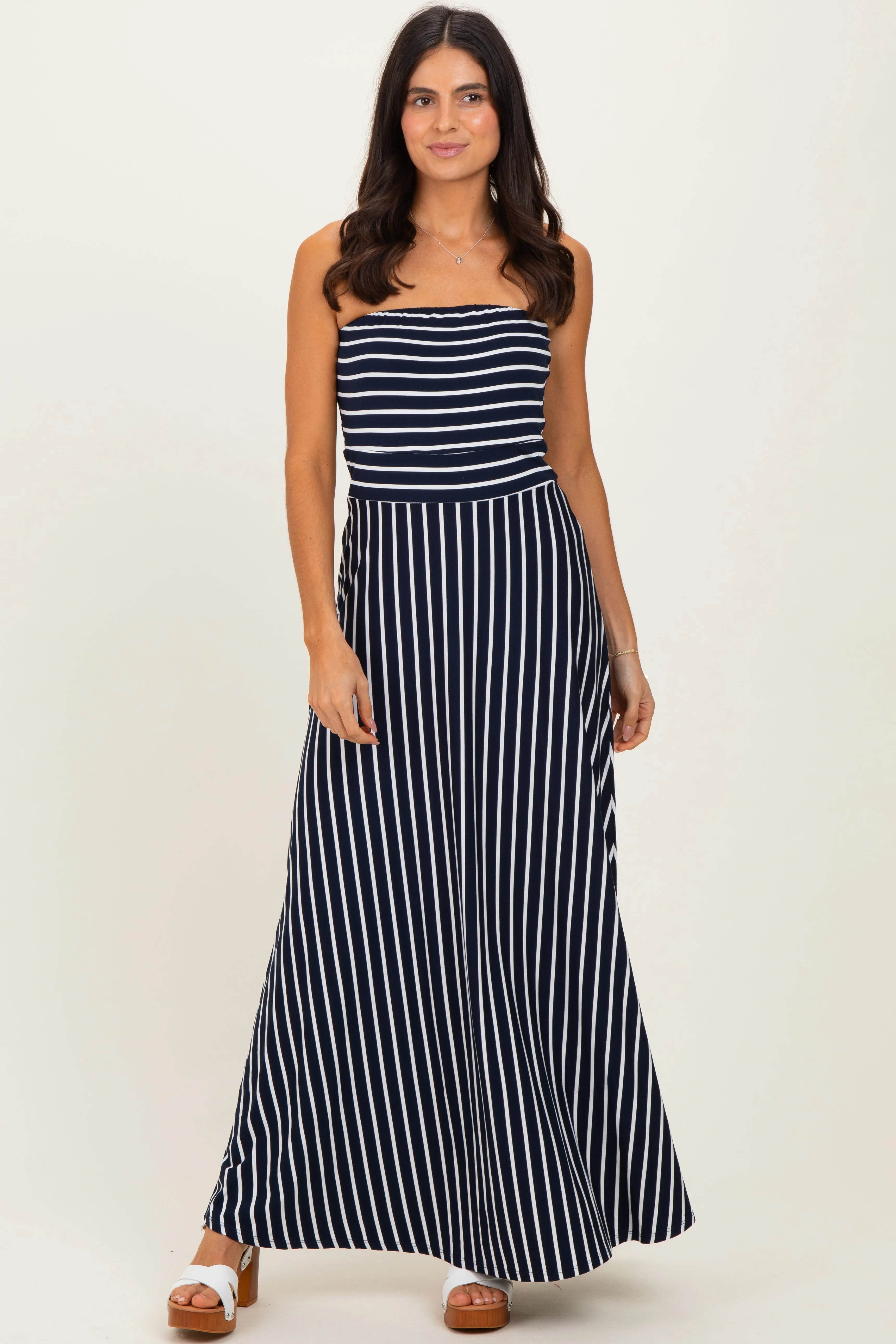 Navy Striped Strapless Maxi Dress sold by Pinkblush product image thumbnail 2