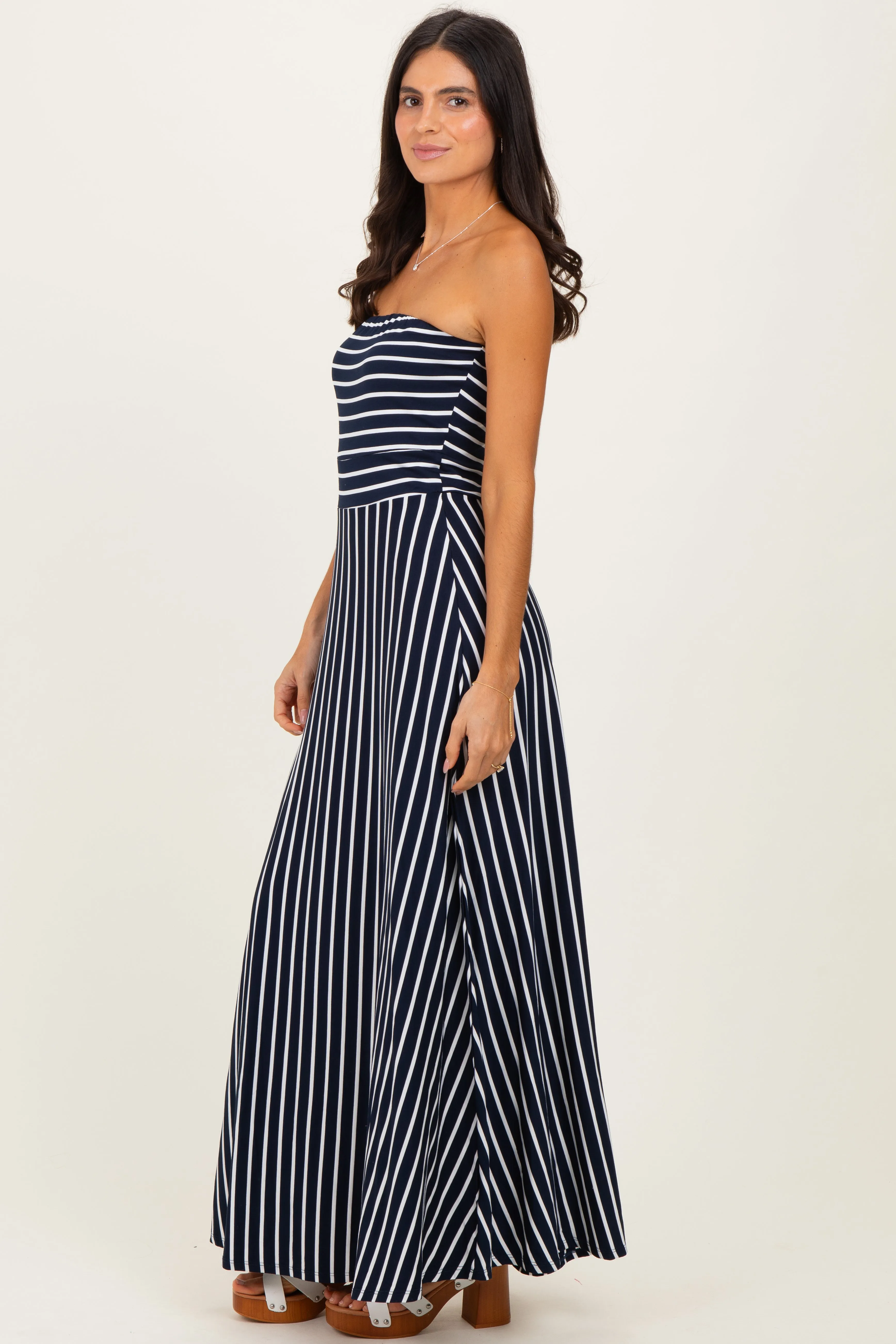 Navy Striped Strapless Maxi Dress sold by Pinkblush product image thumbnail 3