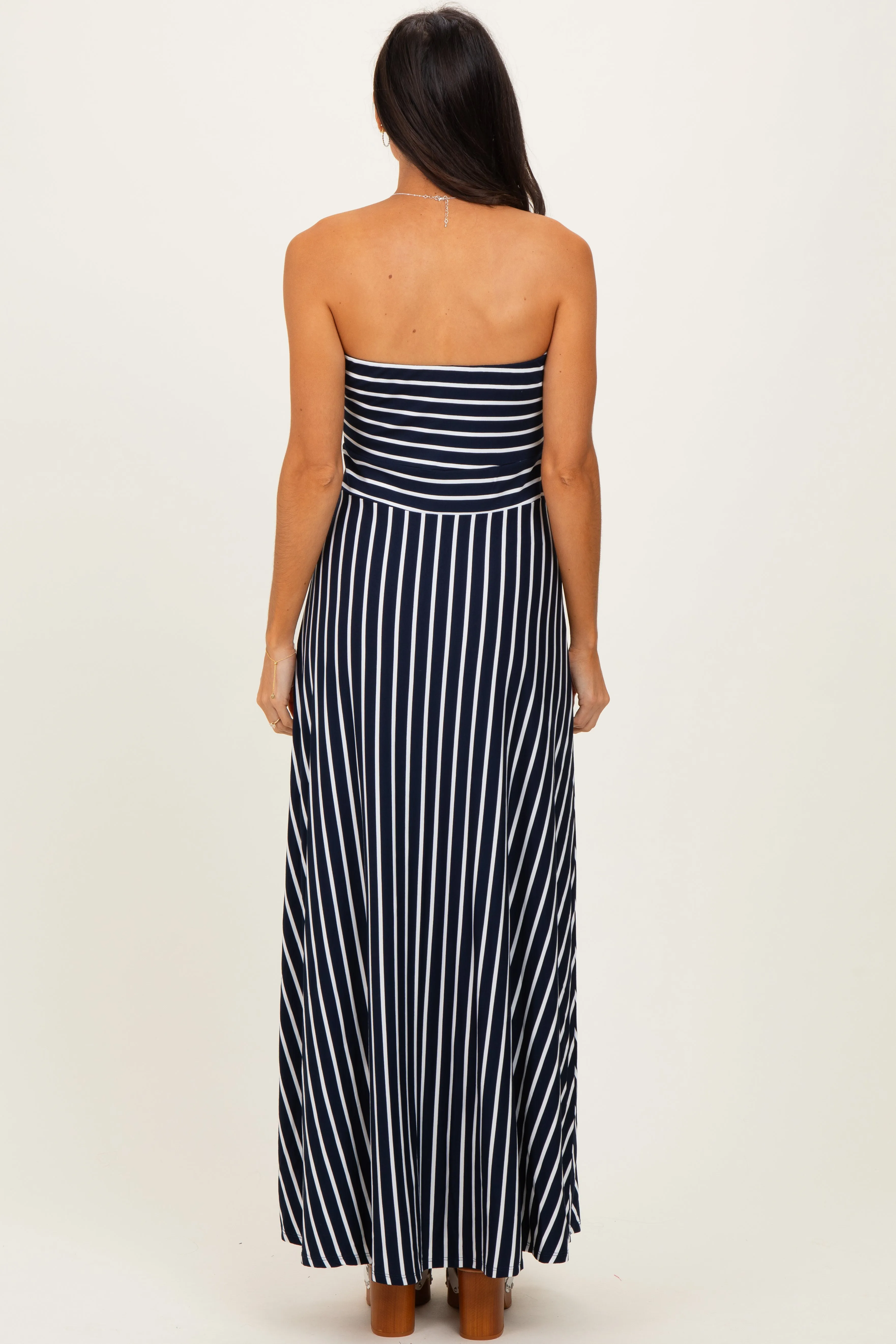 Navy Striped Strapless Maxi Dress sold by Pinkblush product image thumbnail 4