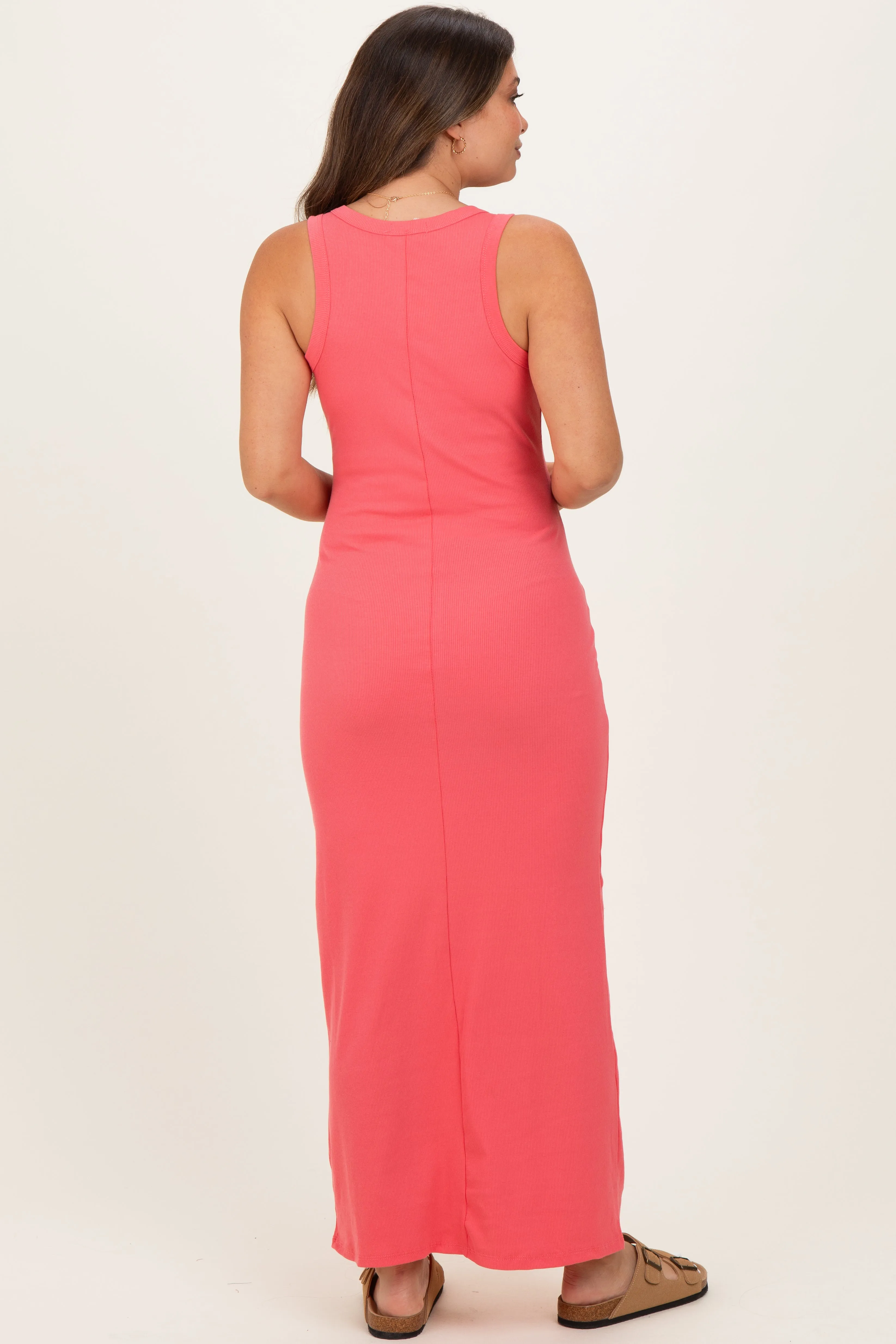 Pink Sleeveless Ribbed Maxi Maternity Dress sold by Pinkblush product image thumbnail 3