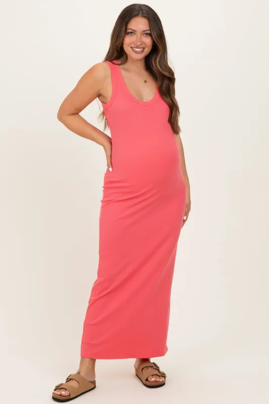 Pink Sleeveless Ribbed Maxi Maternity Dress made by Pinkblush