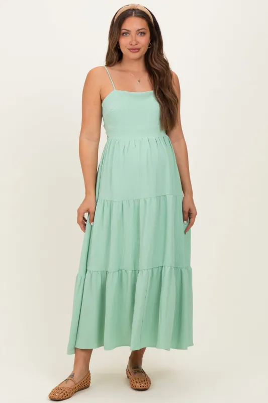 Sage Green Tiered Cutout Tie Back Maternity Midi Dress made by Lovely Day