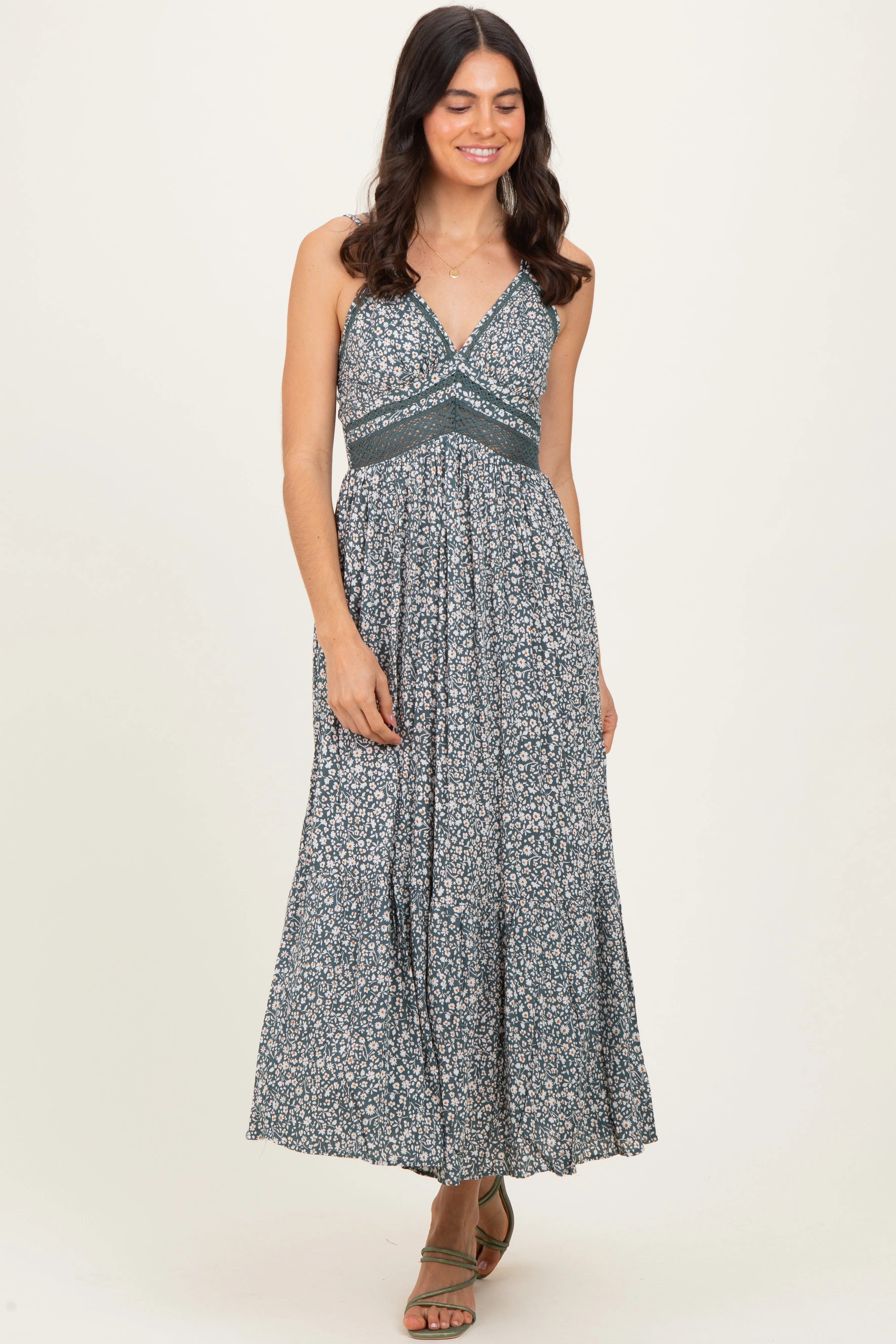 Olive Floral Lace Detail Strappy Maxi Dress sold by Pinkblush product image thumbnail 2