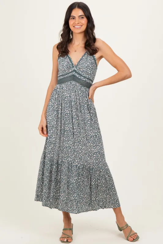 Olive Floral Lace Detail Strappy Maxi Dress made by Angie