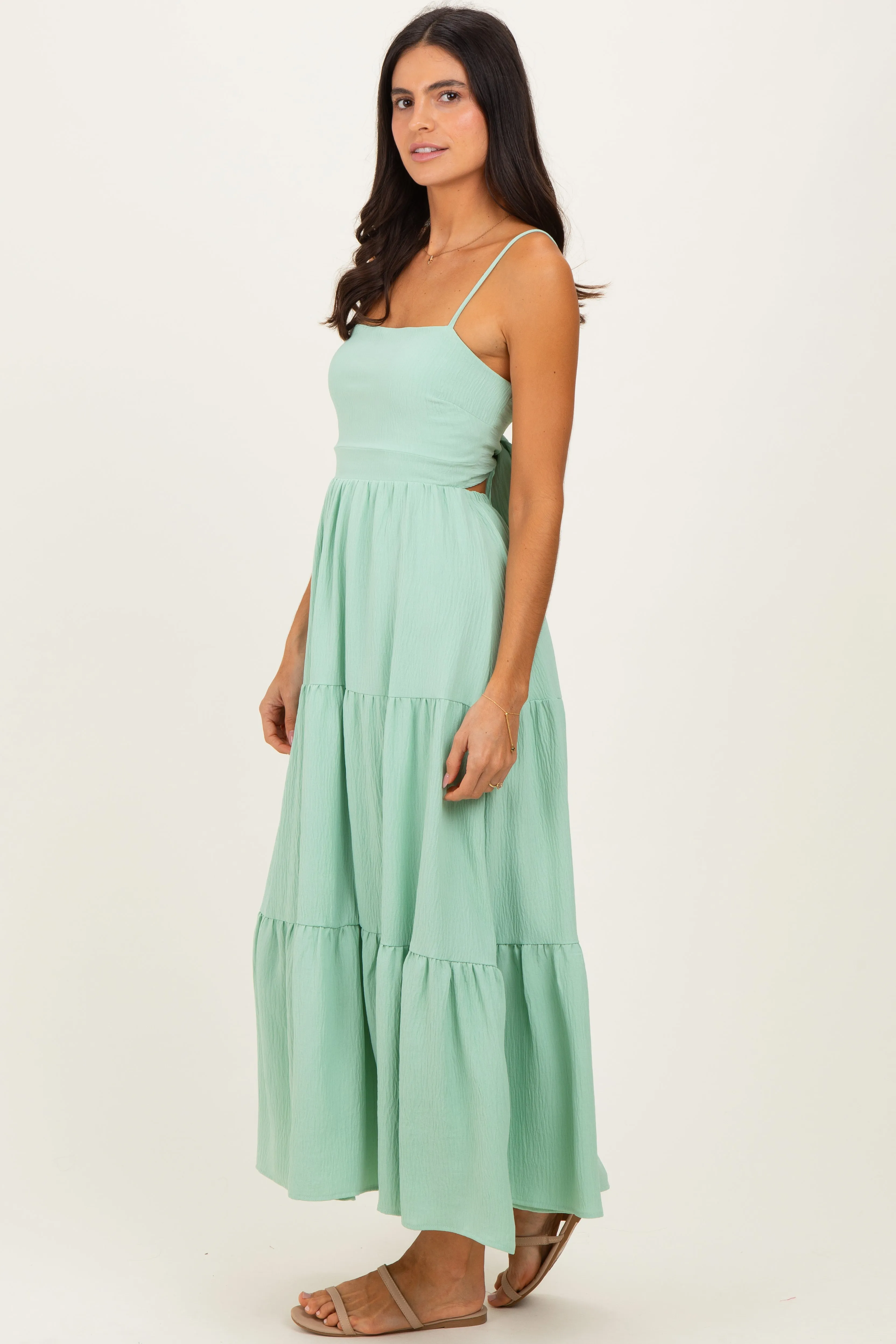 Sage Green Tiered Cutout Tie Back Midi Dress sold by Pinkblush product image thumbnail 3