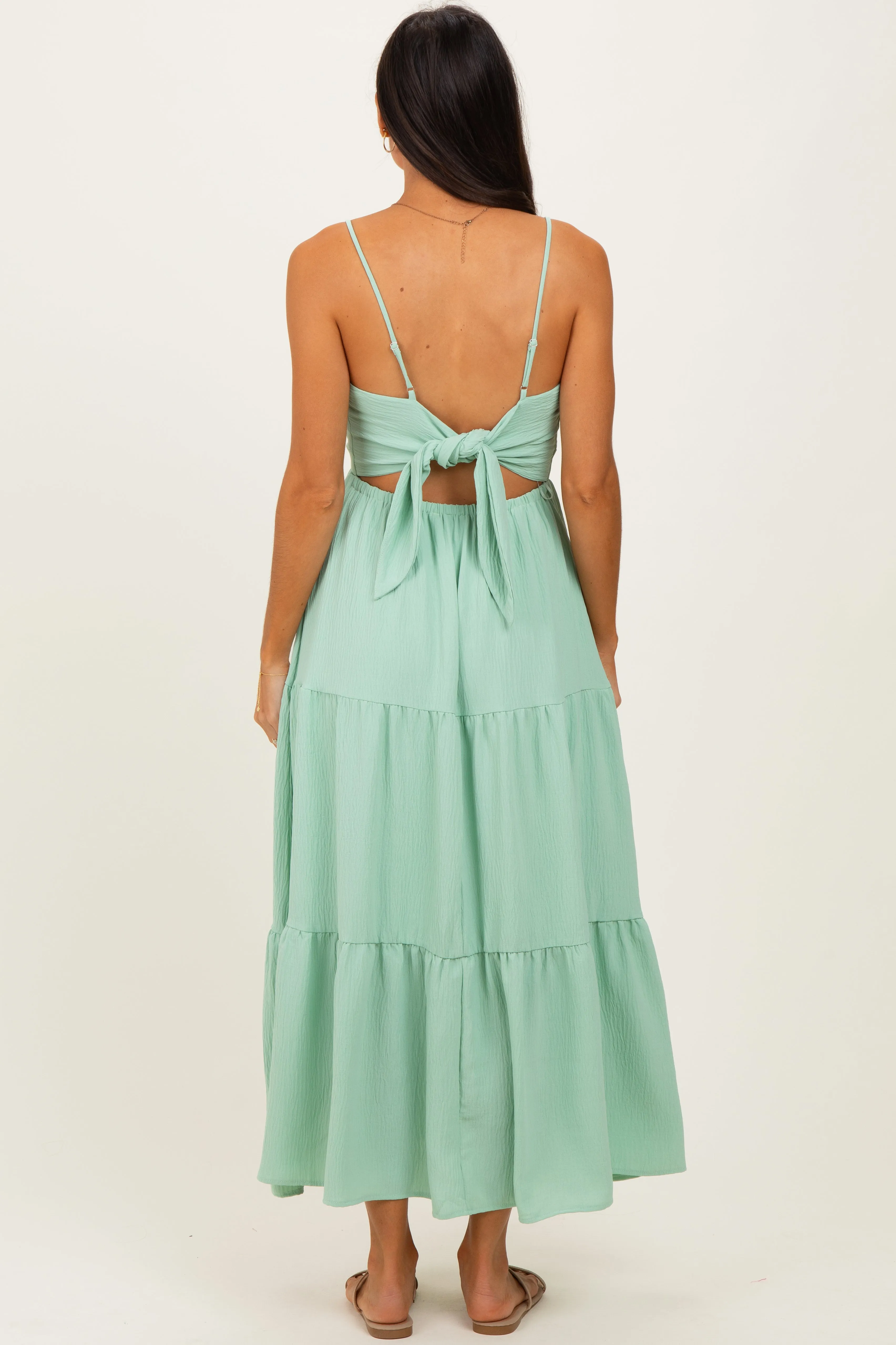 Sage Green Tiered Cutout Tie Back Midi Dress sold by Pinkblush product image thumbnail 4