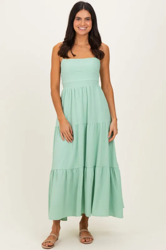 Sage Green Tiered Cutout Tie Back Midi Dress sold by Pinkblush
