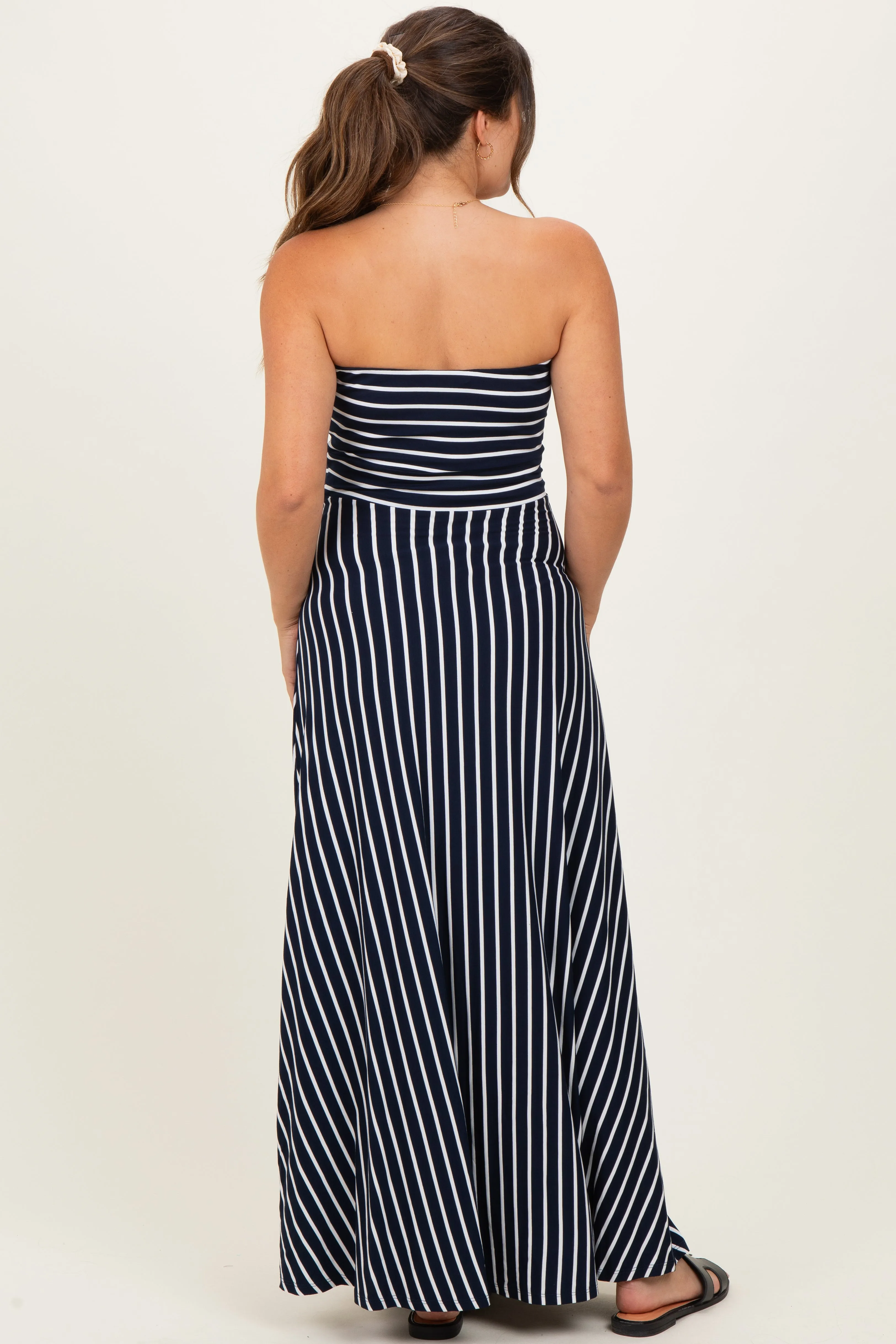 Navy Striped Strapless Maternity Maxi Dress sold by Pinkblush product image thumbnail 4