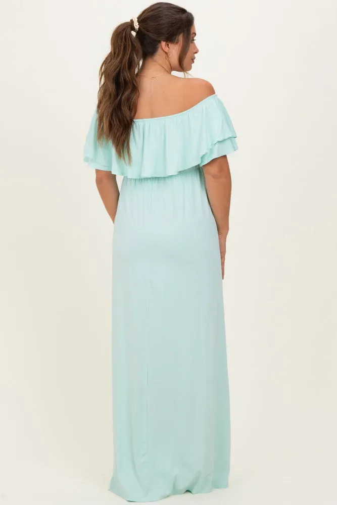 Mint Ruffle Off Shoulder Maternity Maxi Dress sold by Pinkblush product image thumbnail 4