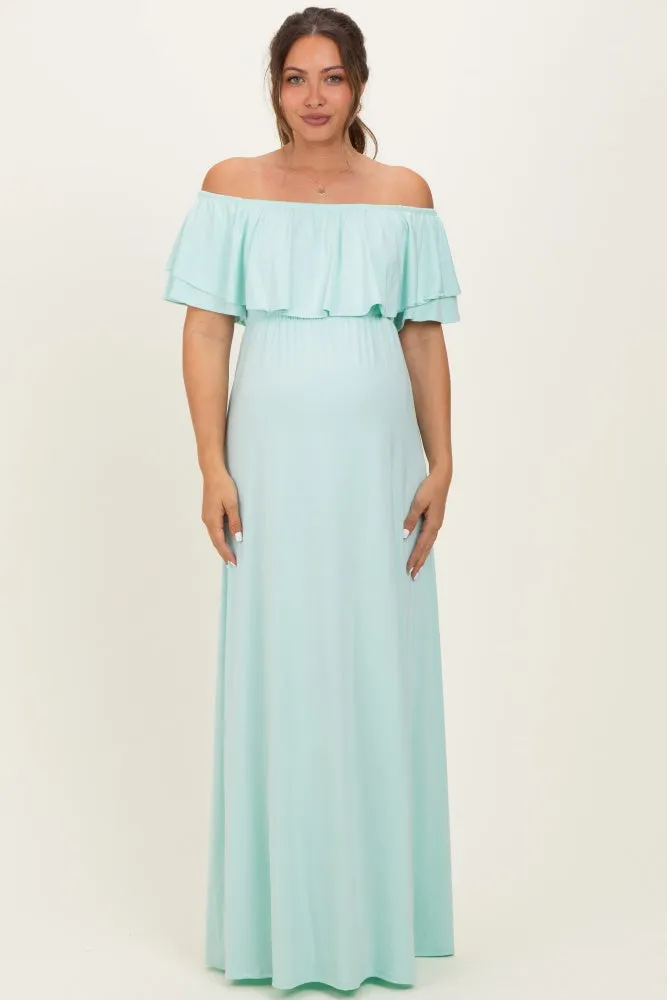 Mint Ruffle Off Shoulder Maternity Maxi Dress sold by Pinkblush product image thumbnail 2