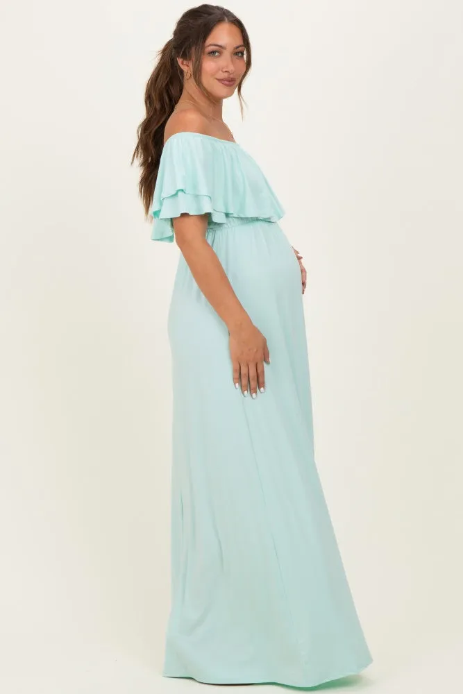 Mint Ruffle Off Shoulder Maternity Maxi Dress sold by Pinkblush product image thumbnail 3