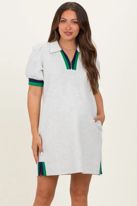Heather Grey Color Block Zip Front Maternity Shift Dress made by Umgee