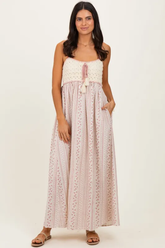 Dusty Pink Bohemian Dream Crochet Cotton Maxi Dress sold by Pinkblush