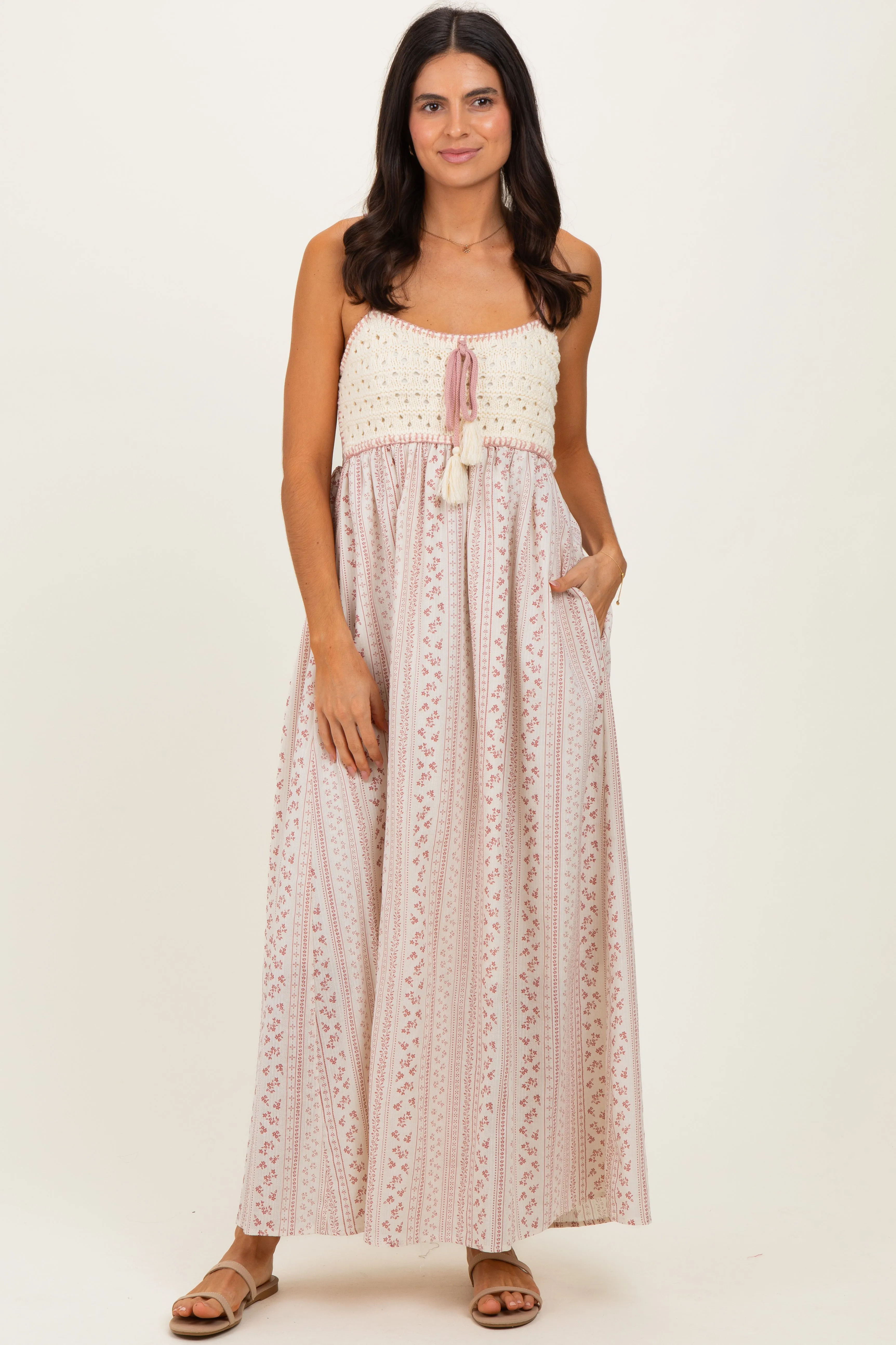 Dusty Pink Bohemian Dream Crochet Cotton Maxi Dress sold by Pinkblush