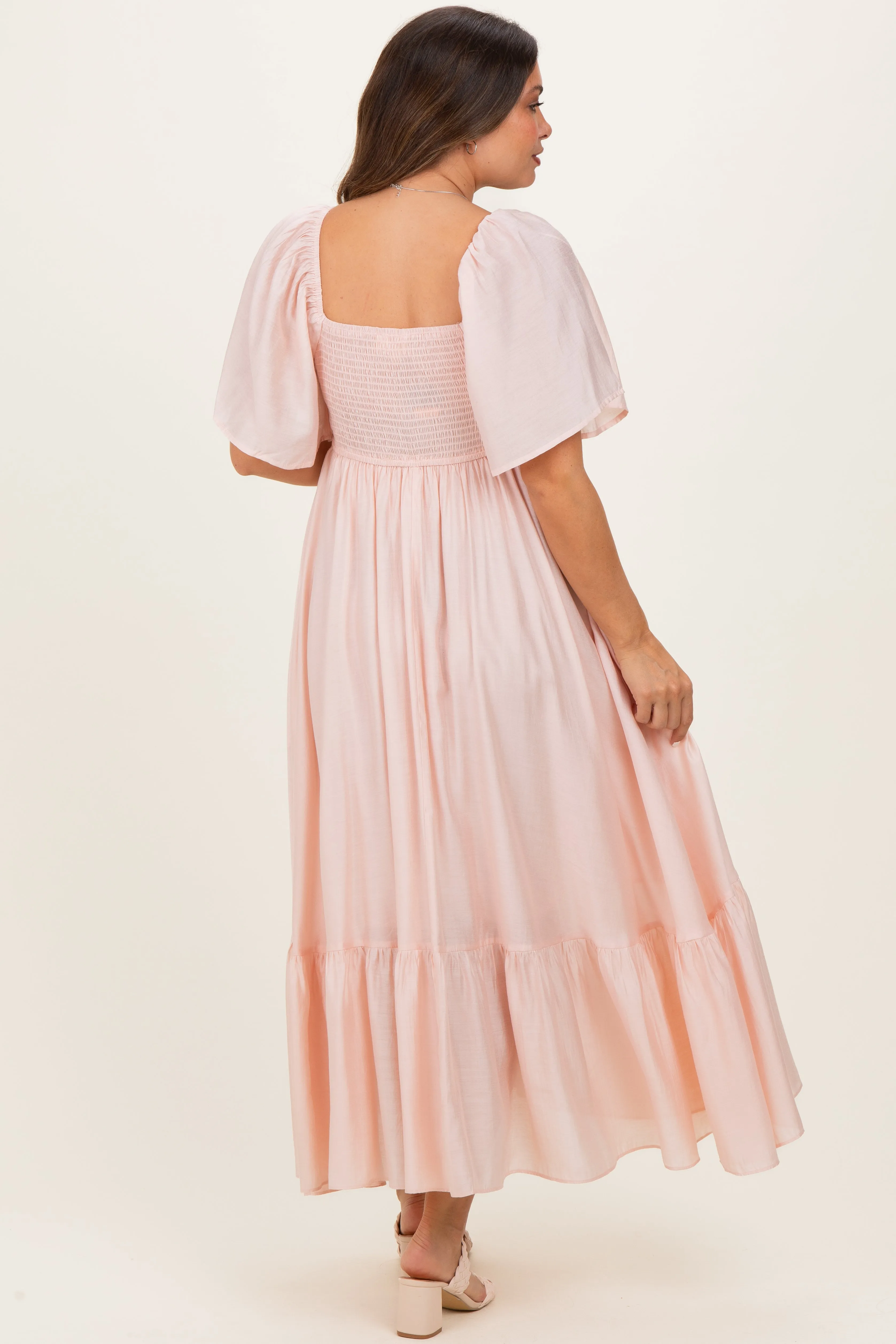 Light Pink Flutter Sleeve Ruffle Hem Maternity Midi Dress sold by Pinkblush product image thumbnail 3