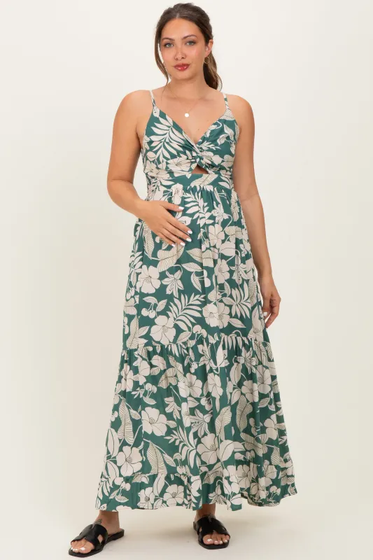 Sage V-Neck Twist Front Cut Out Maternity Maxi Dress made by Angie