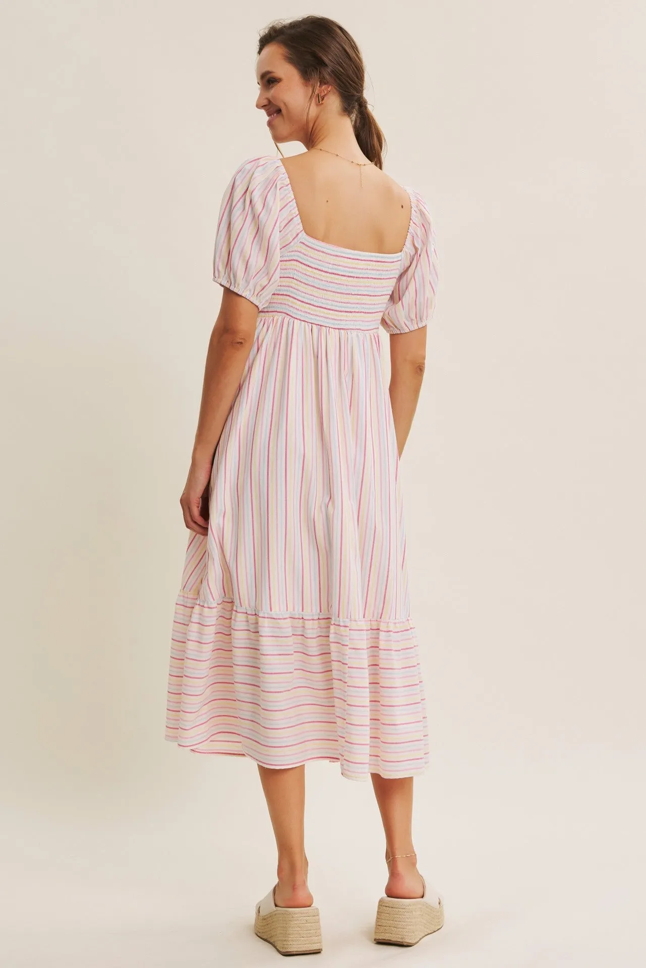Fuchsia Stripe Sweetheart Neckline Midi Dress sold by Pinkblush product image thumbnail 3