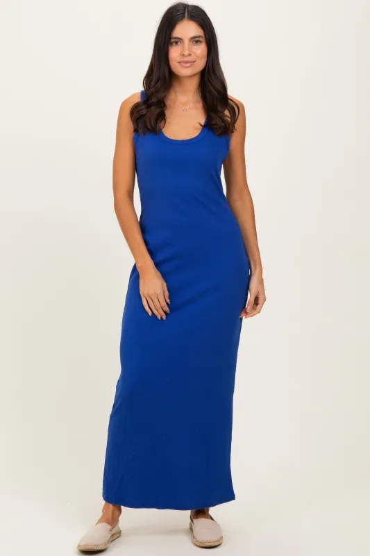 Royal Sleeveless Ribbed Maxi Dress sold by Pinkblush