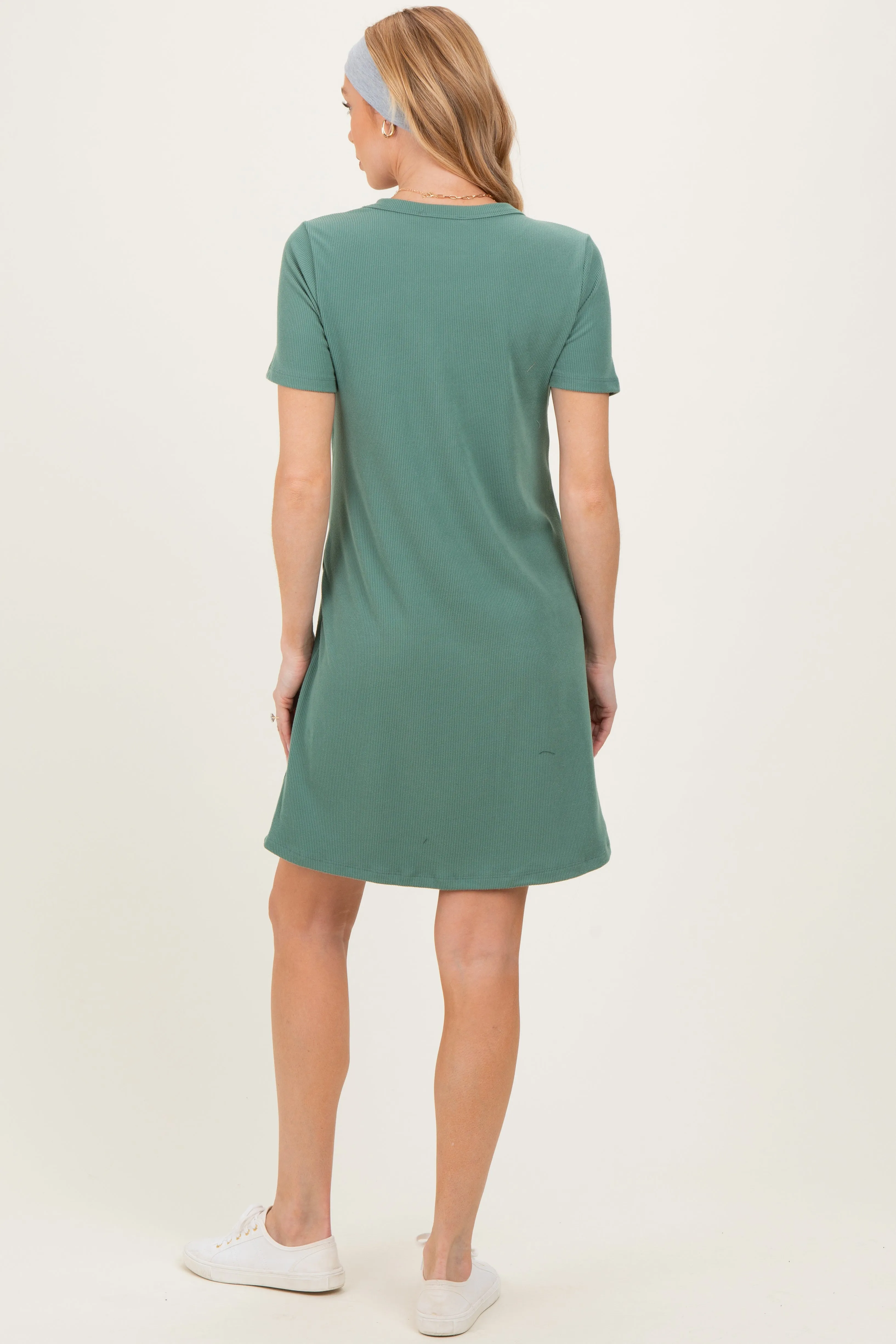Olive Ribbed Knit Basic Short Sleeve Maternity T-Shirt Dress sold by Pinkblush product image thumbnail 2