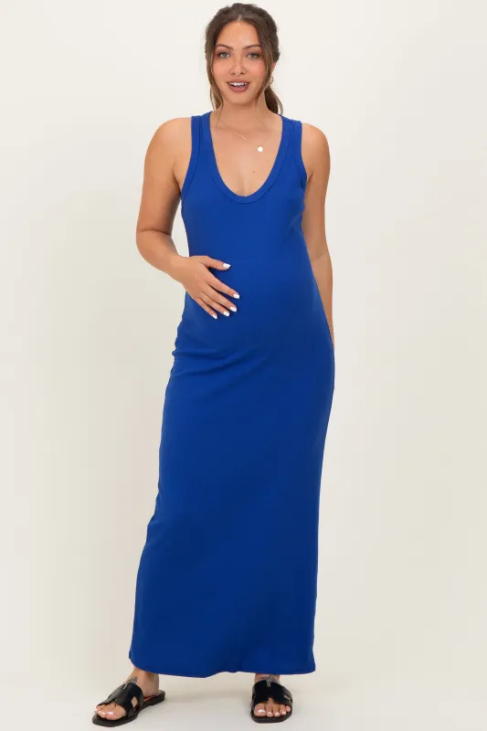 Royal Sleeveless Ribbed Maternity Maxi Dress sold by Pinkblush