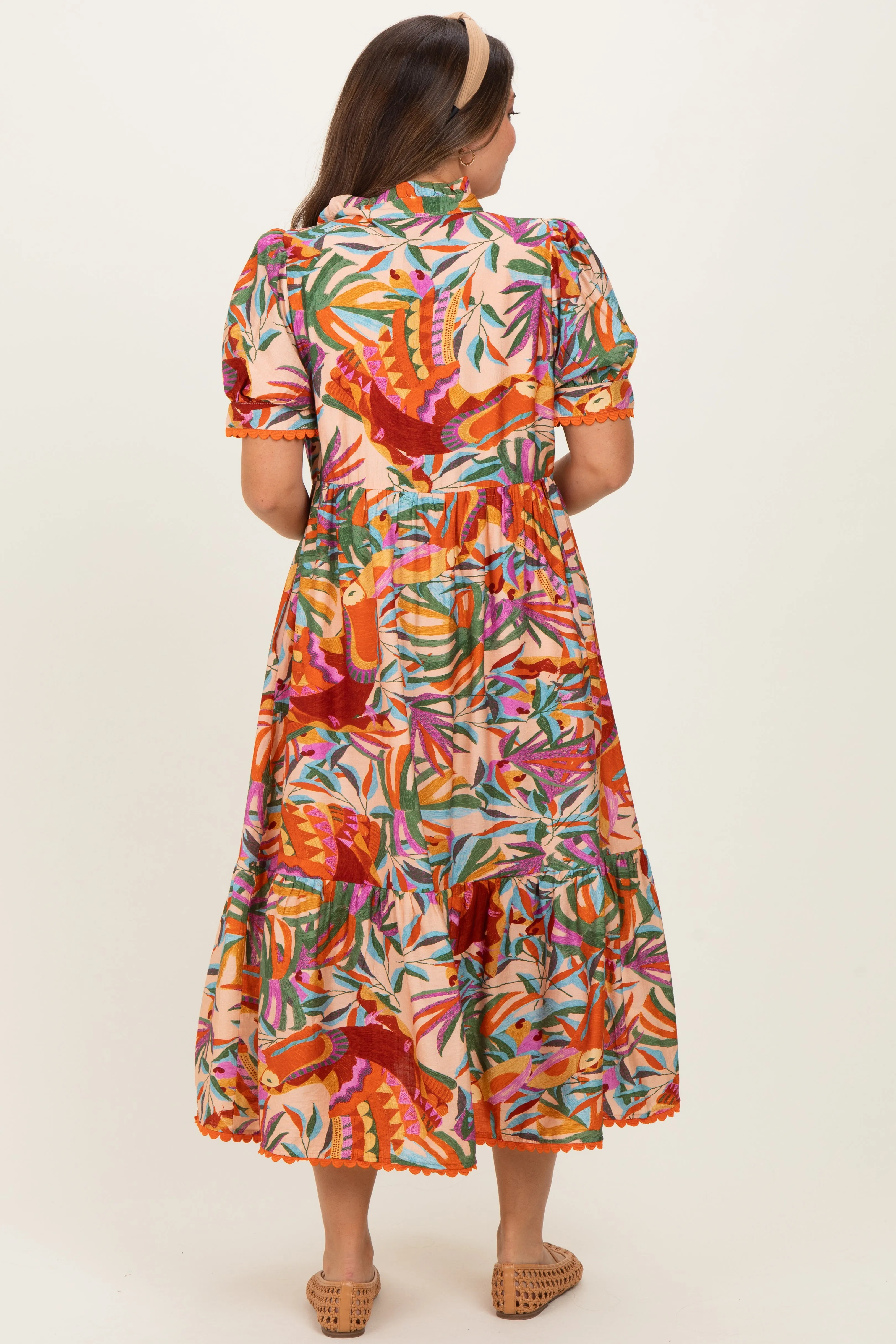 Pink Mix Leaf Print Pocketed Maternity Midi Dress sold by Pinkblush product image thumbnail 4