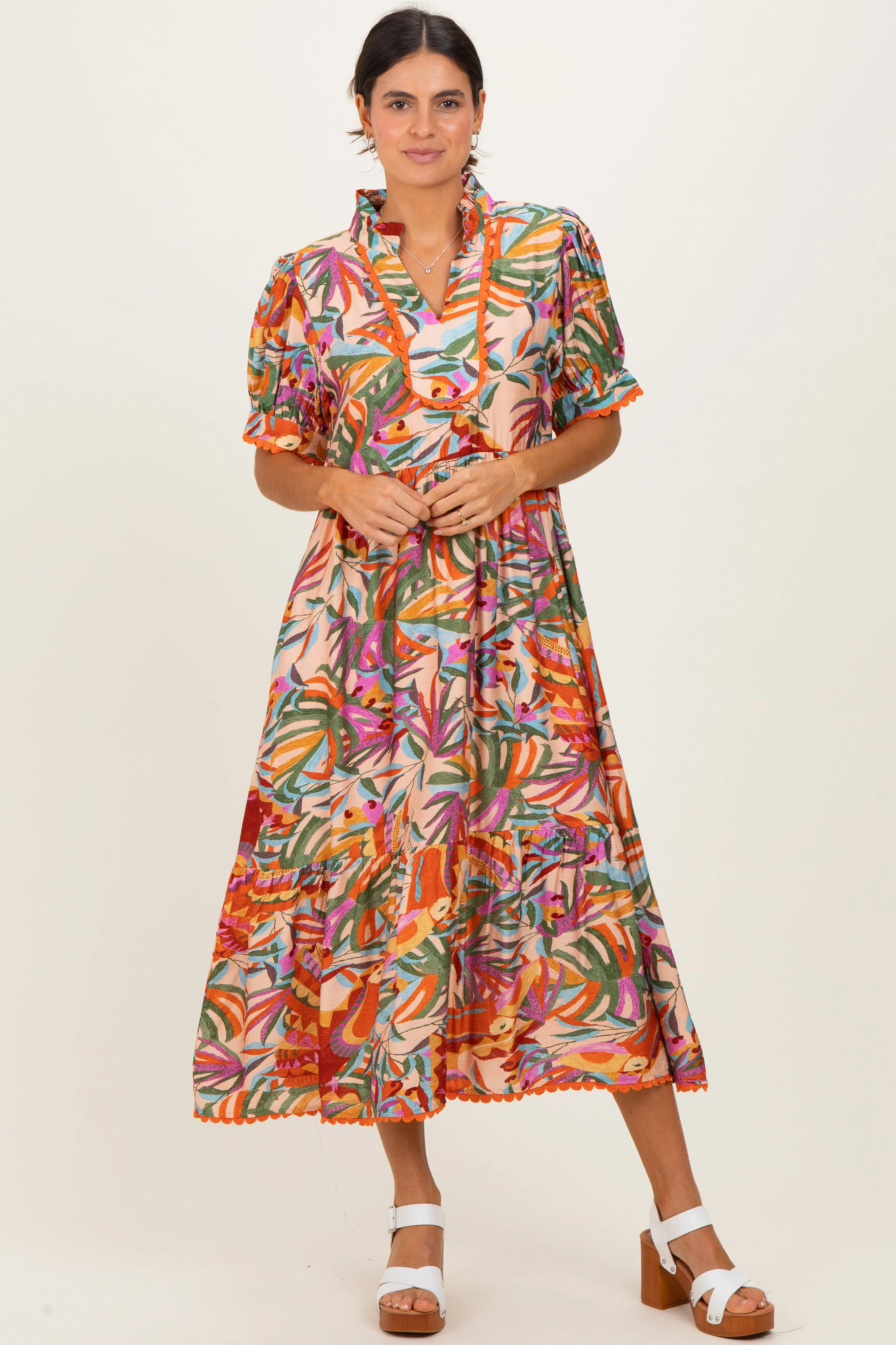 Pink Mix Leaf Print Pocketed Maternity Midi Dress sold by Pinkblush product image thumbnail 5