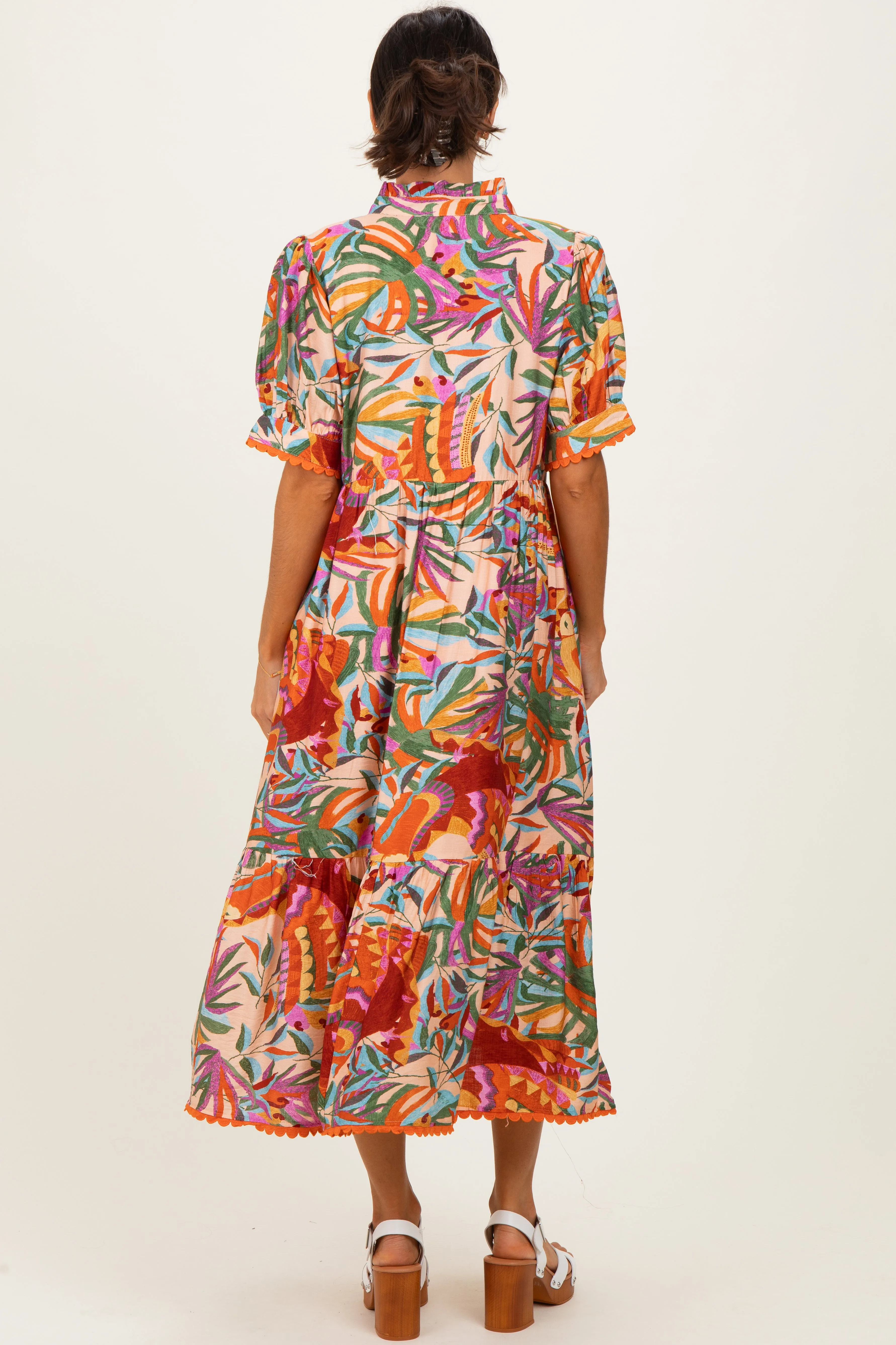 Pink Mix Leaf Print Pocketed Midi Dress sold by Pinkblush product image thumbnail 3