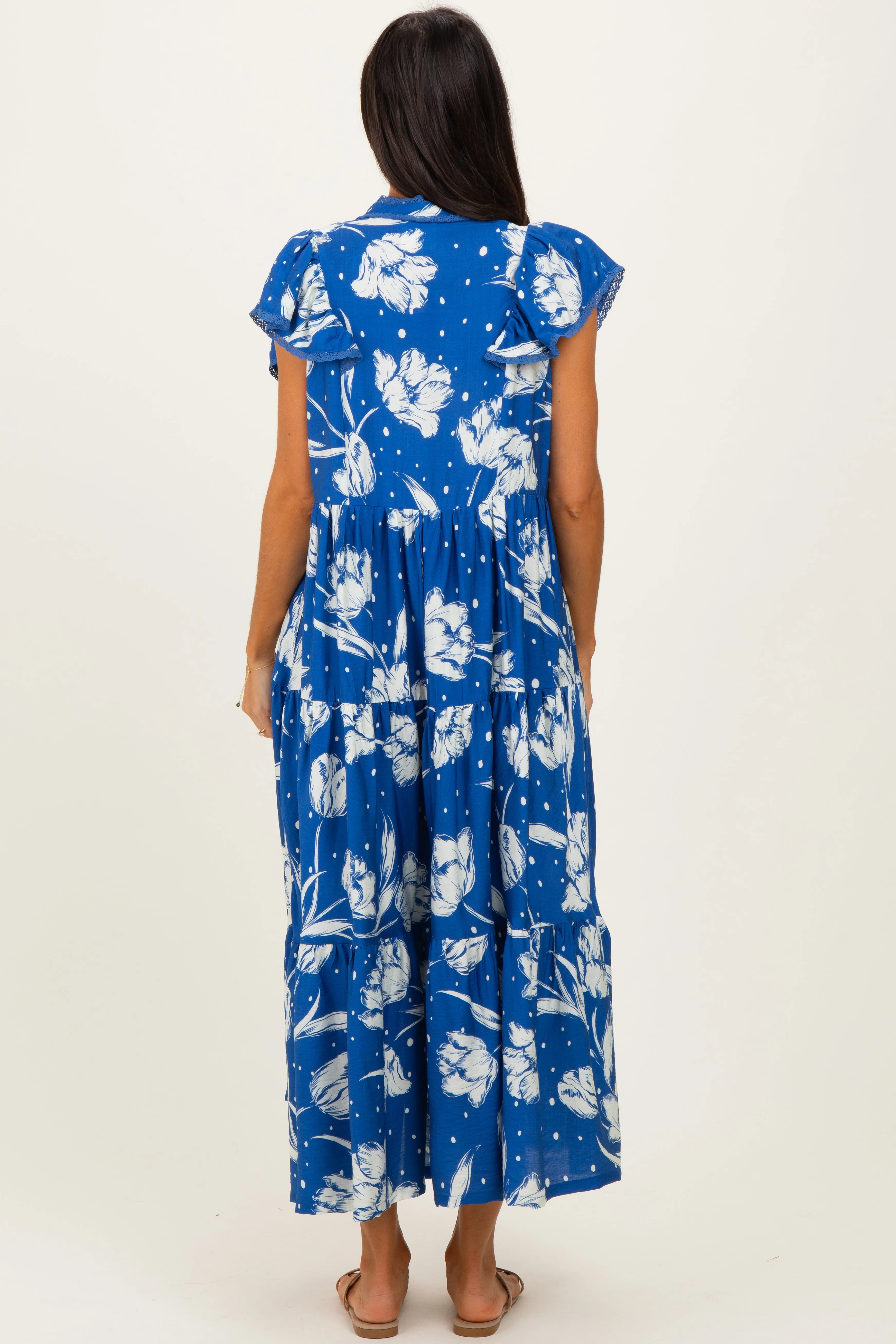 Royal Blue Floral Crochet Lace Accent Midi Dress sold by Pinkblush product image thumbnail 3