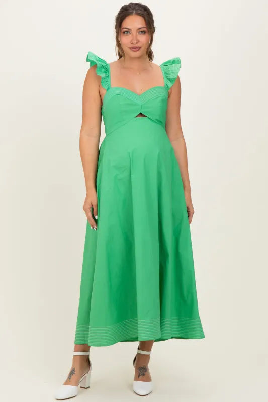 Green Cutout Seam Detail Maternity Midi Dress made by Flying Tomato