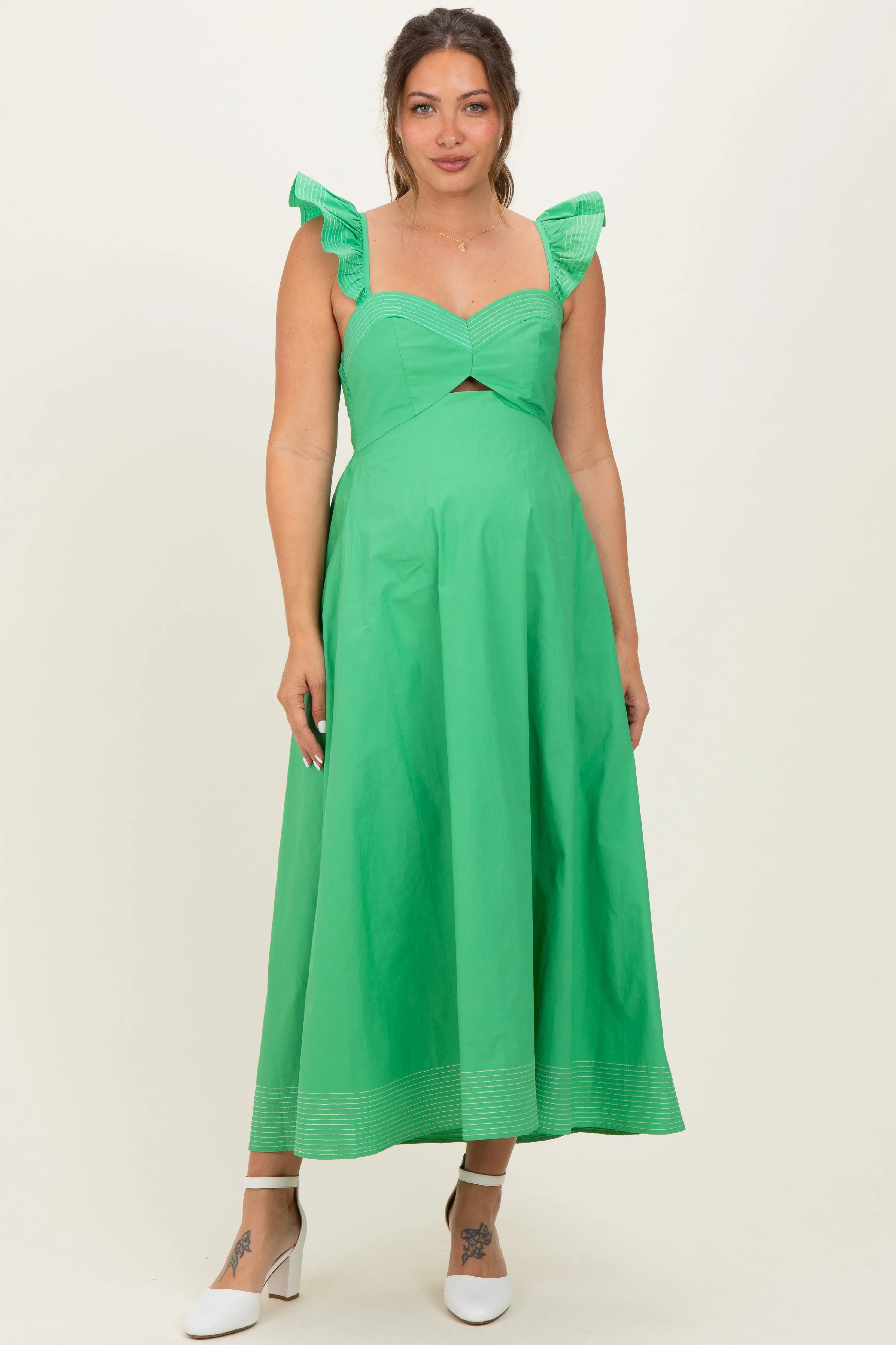 Green Cutout Seam Detail Maternity Midi Dress sold by Pinkblush