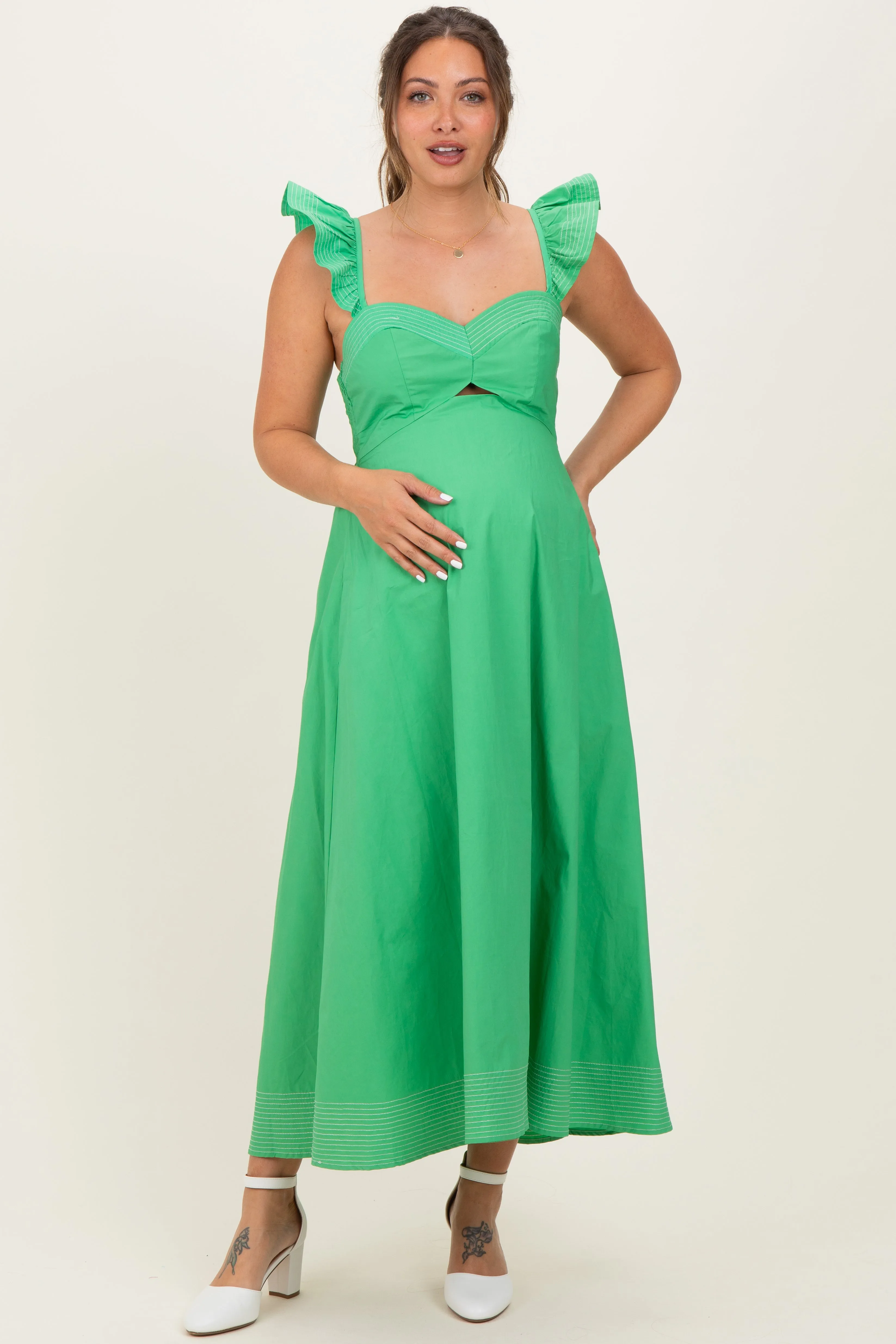 Green Cutout Seam Detail Maternity Midi Dress sold by Pinkblush product image thumbnail 2